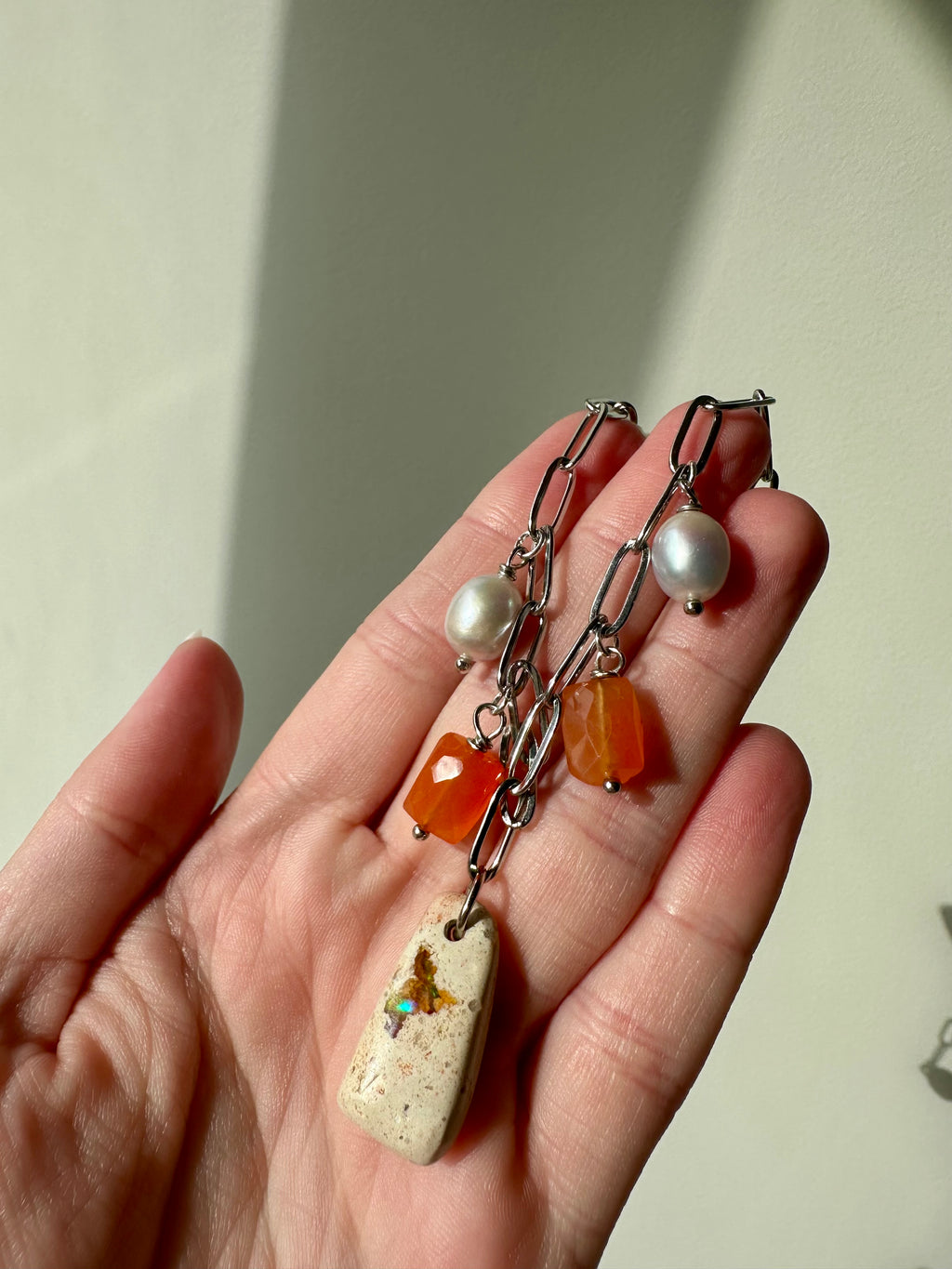 Red Hots Gemstone Necklaces - Mexican Fire Opal, Sunstone, Carnelian and Freshwater Pearl Gemstone Paperclip Chain Necklaces | Passion, Joy, Creativity and Wisdom