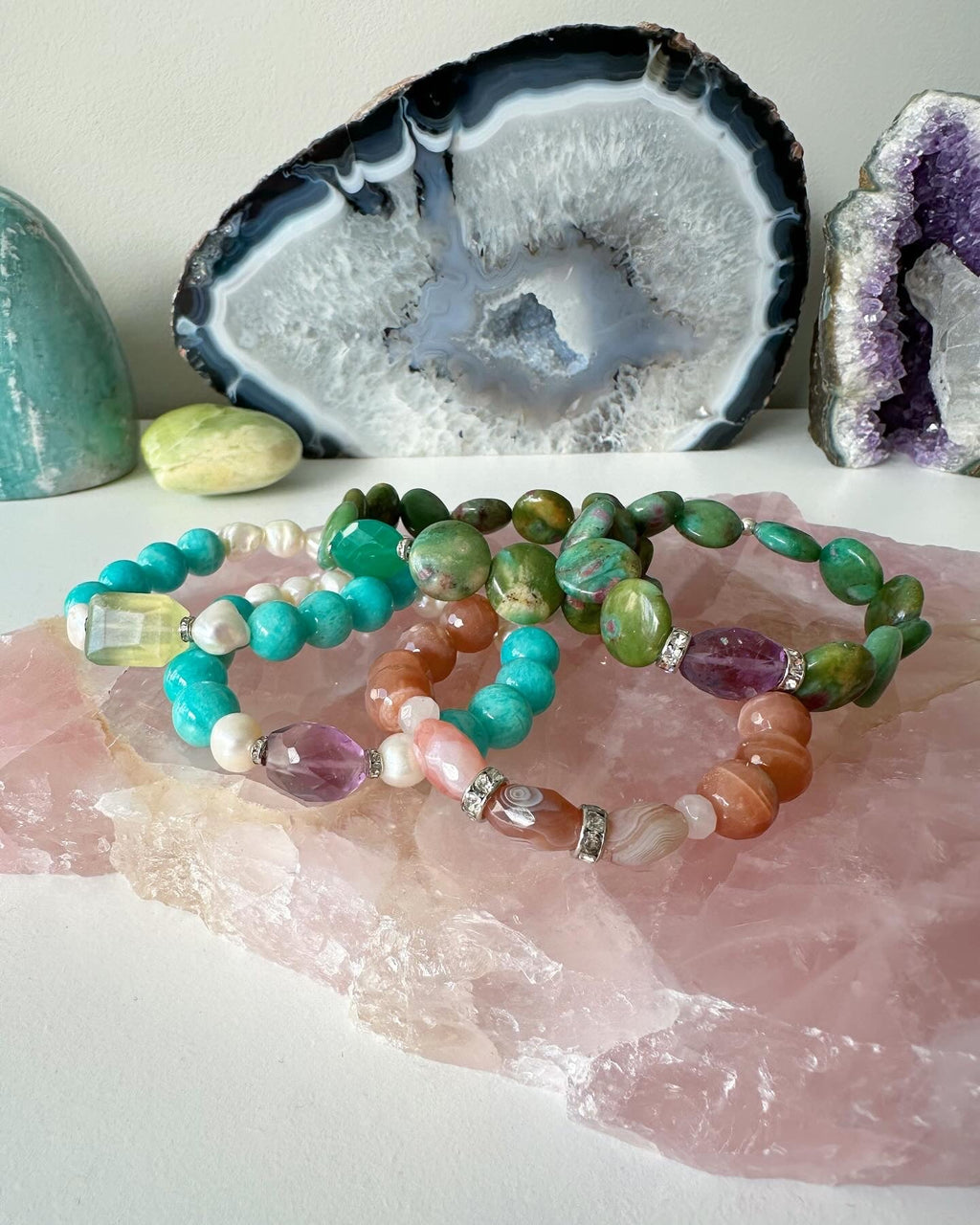 Lilly Pad - Amethyst and Ruby Zoisite Gemstone Bracelet