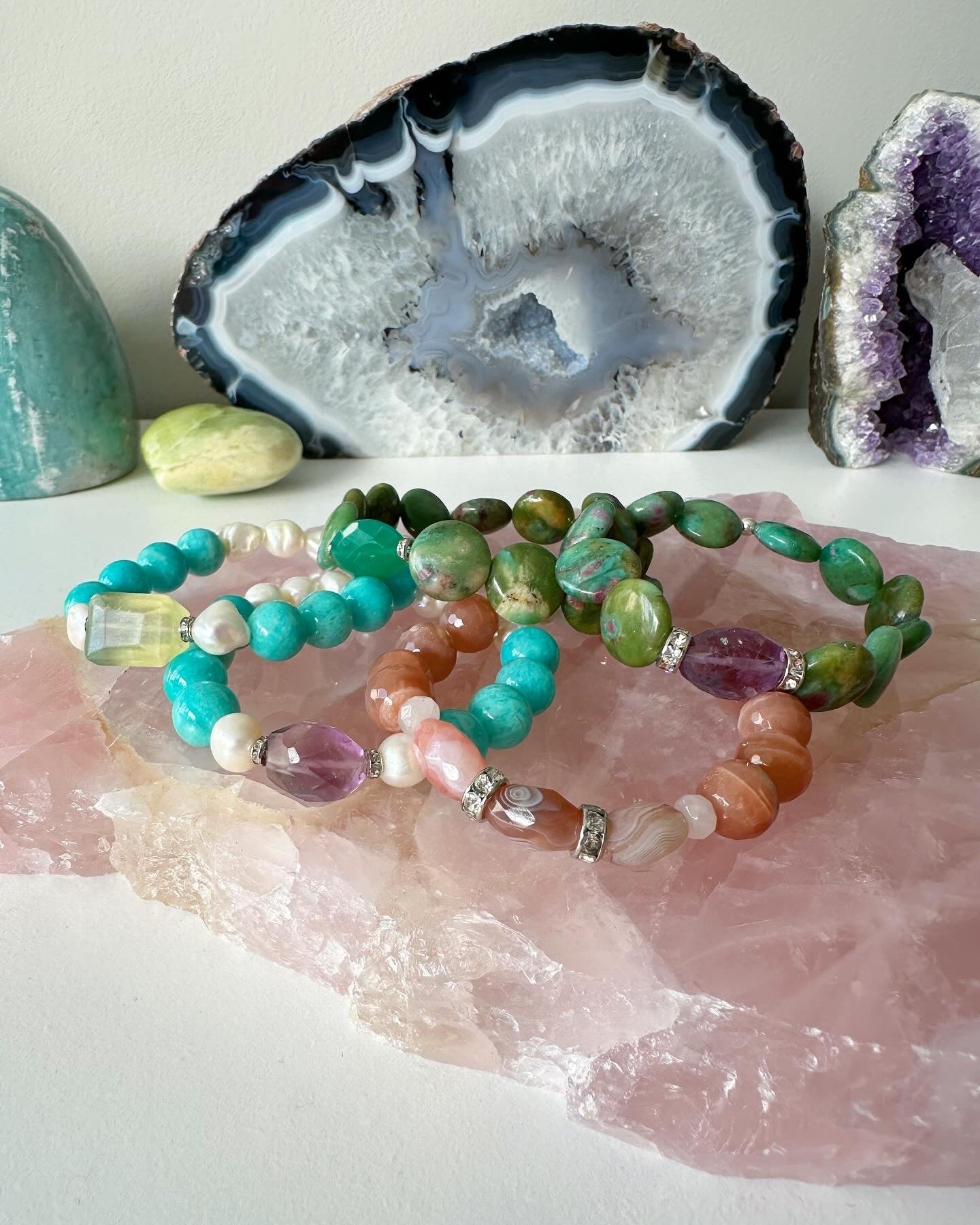 Lilly Pad - Amethyst and Ruby Zoisite Gemstone Bracelet