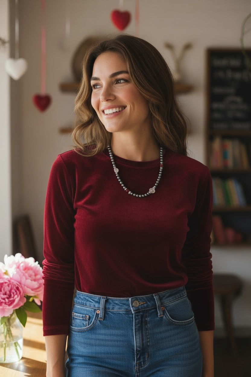 Sweetheart Gemstone Necklace - Rose Quartz Hearts, Ruby and Purple Freshwater Pearls | Limited Edition Valentine’s Jewelry | Love, Passion and Wisdom