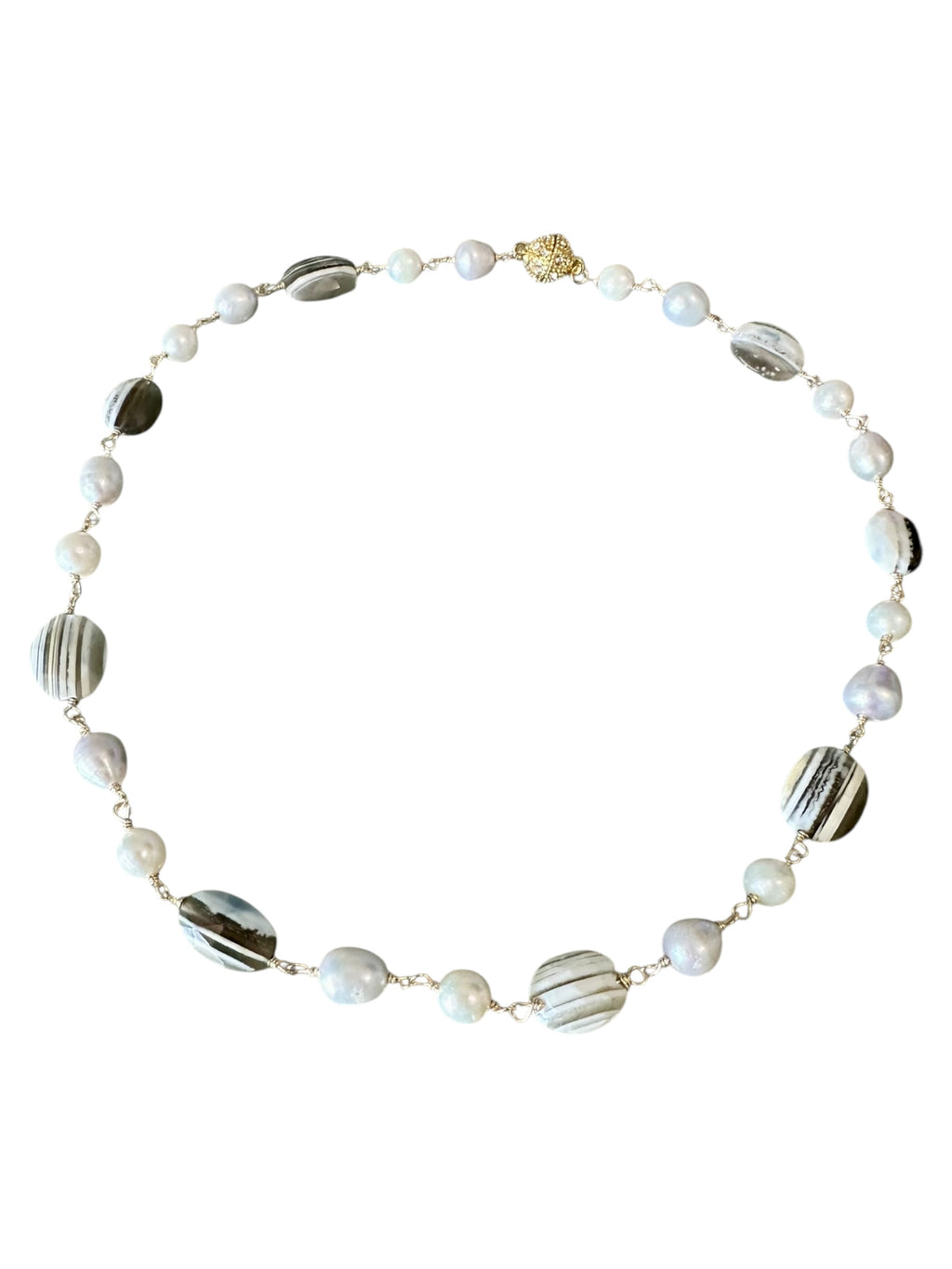 Audrey Gemstone Necklace - Owyhee Blue Opal and Freshwater Pearl | Handmade Jewelry