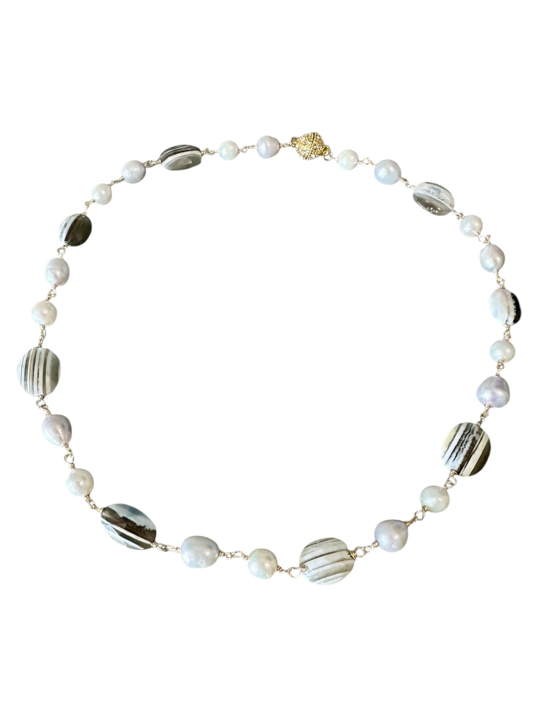 Audrey Gemstone Necklace - Owyhee Blue Opal and Freshwater Pearl | Handmade Jewelry