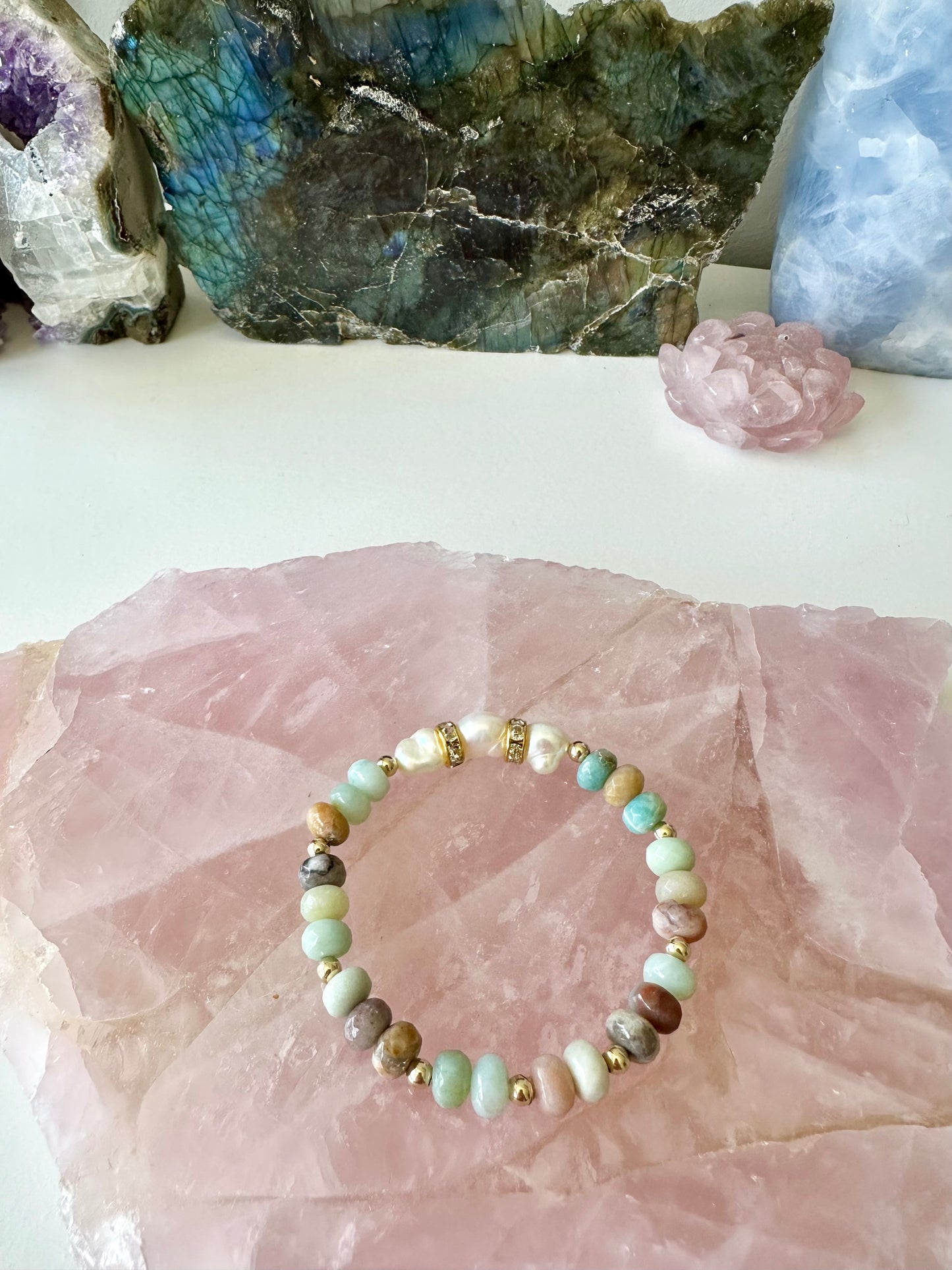 Eau My! - Amazonite and Freshwater Pearl Gemstone Bracelet