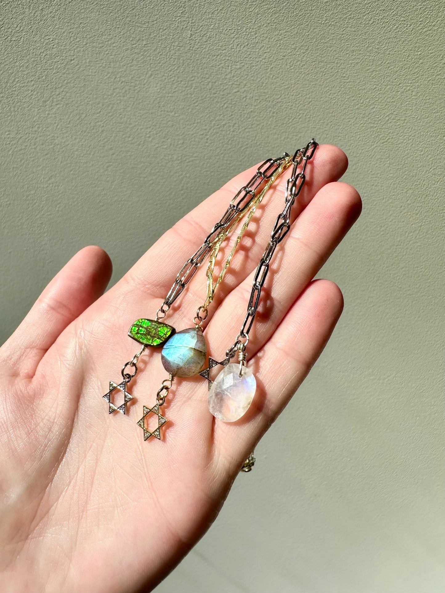 Rebecca - Labradorite, Moonstone and Ammolite Gemstone Necklaces