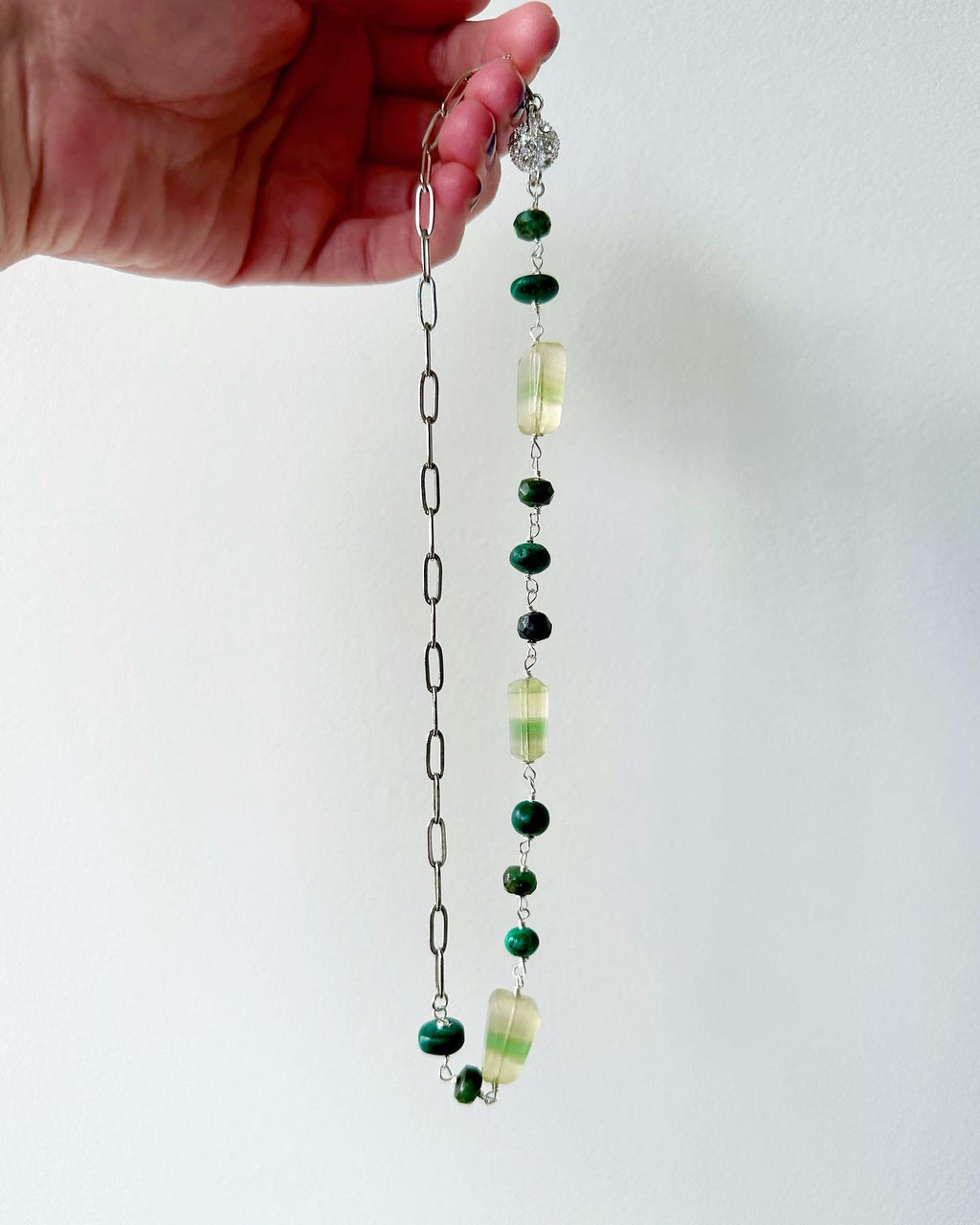 Demi - Half Gemstone Half Paperclip Chain Necklace
