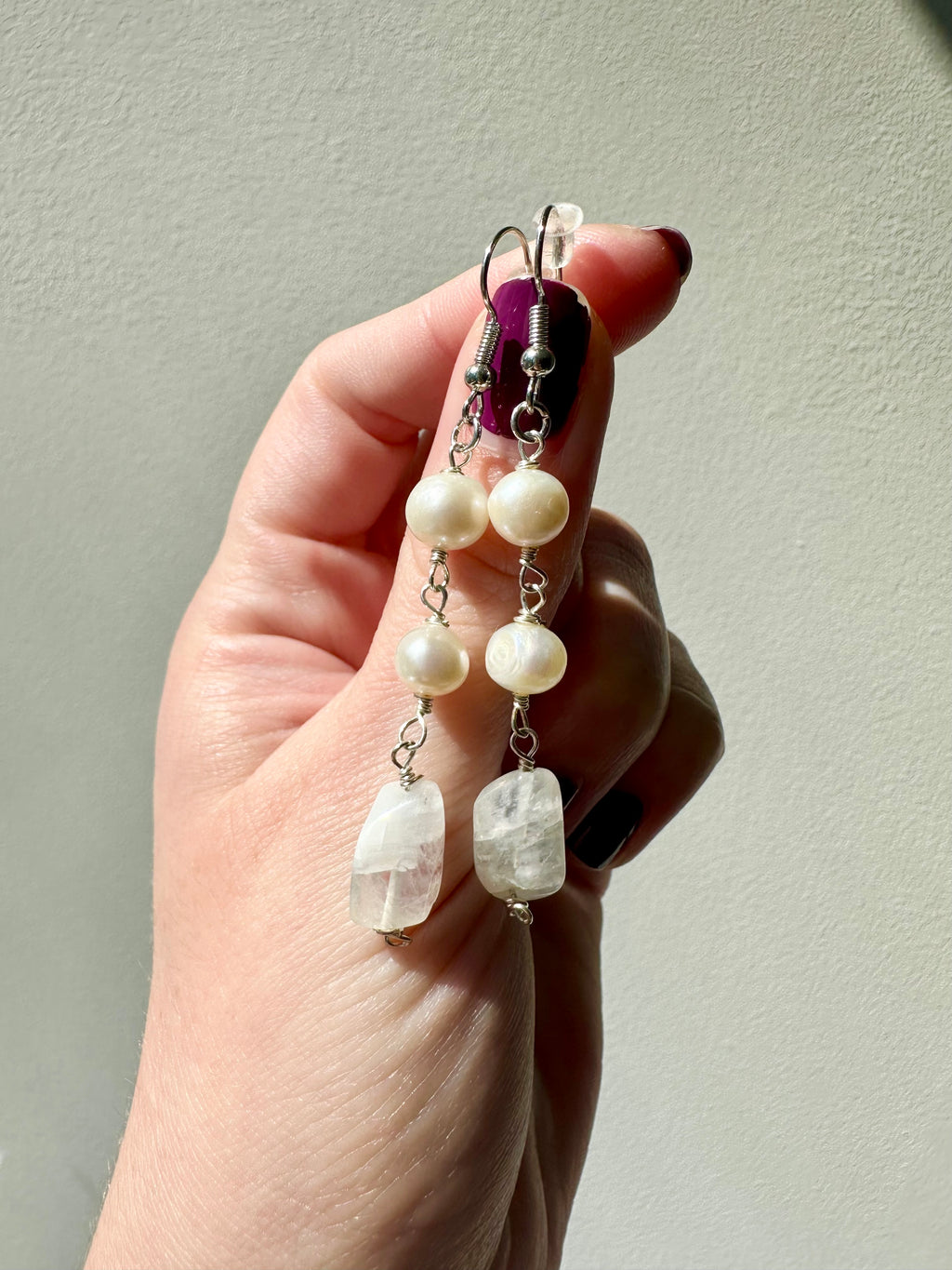 Elli - Moonstone and Freshwater Pearl Gemstone Earrings