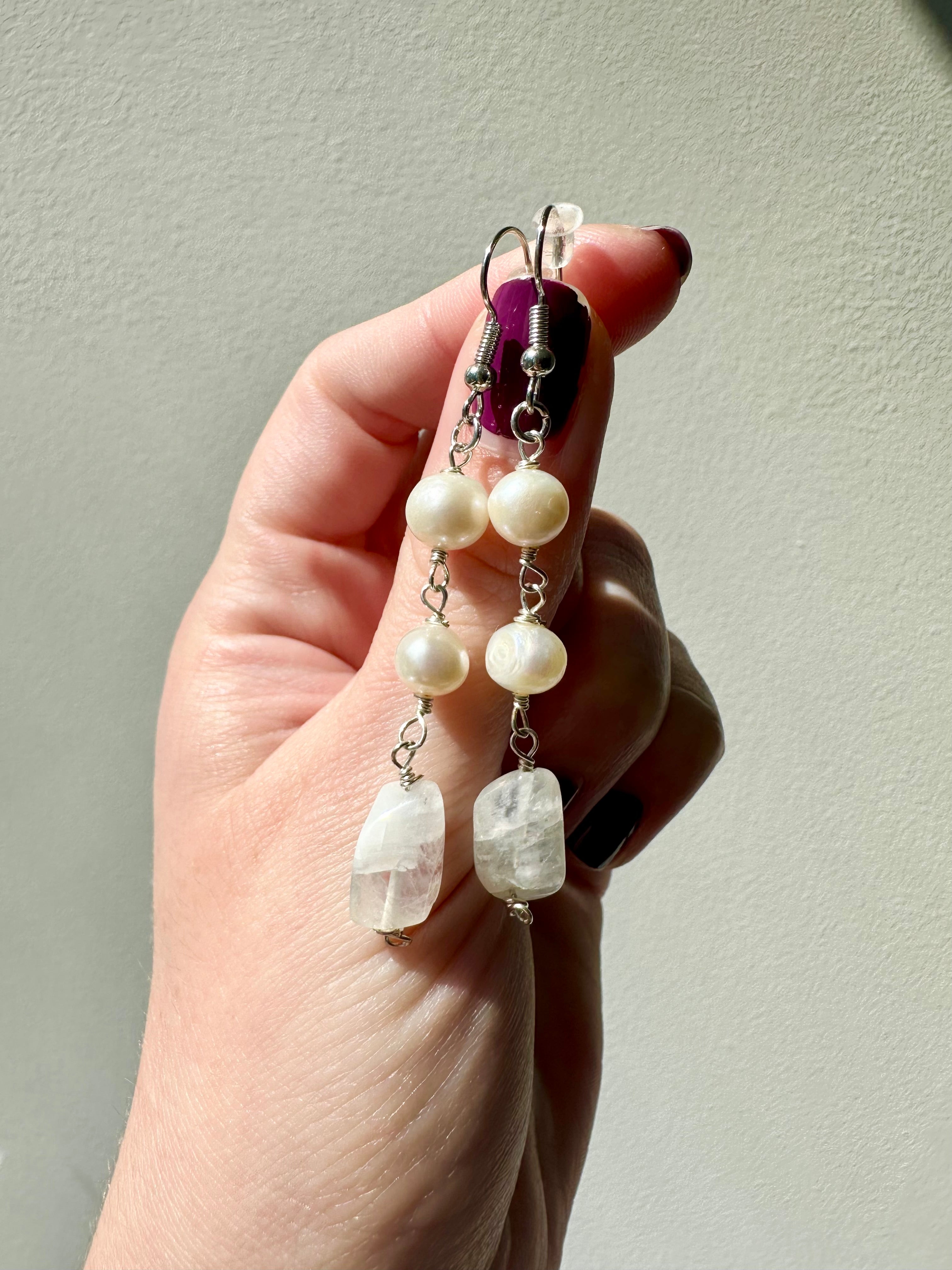 Elli - Moonstone and Freshwater Pearl Gemstone Earrings