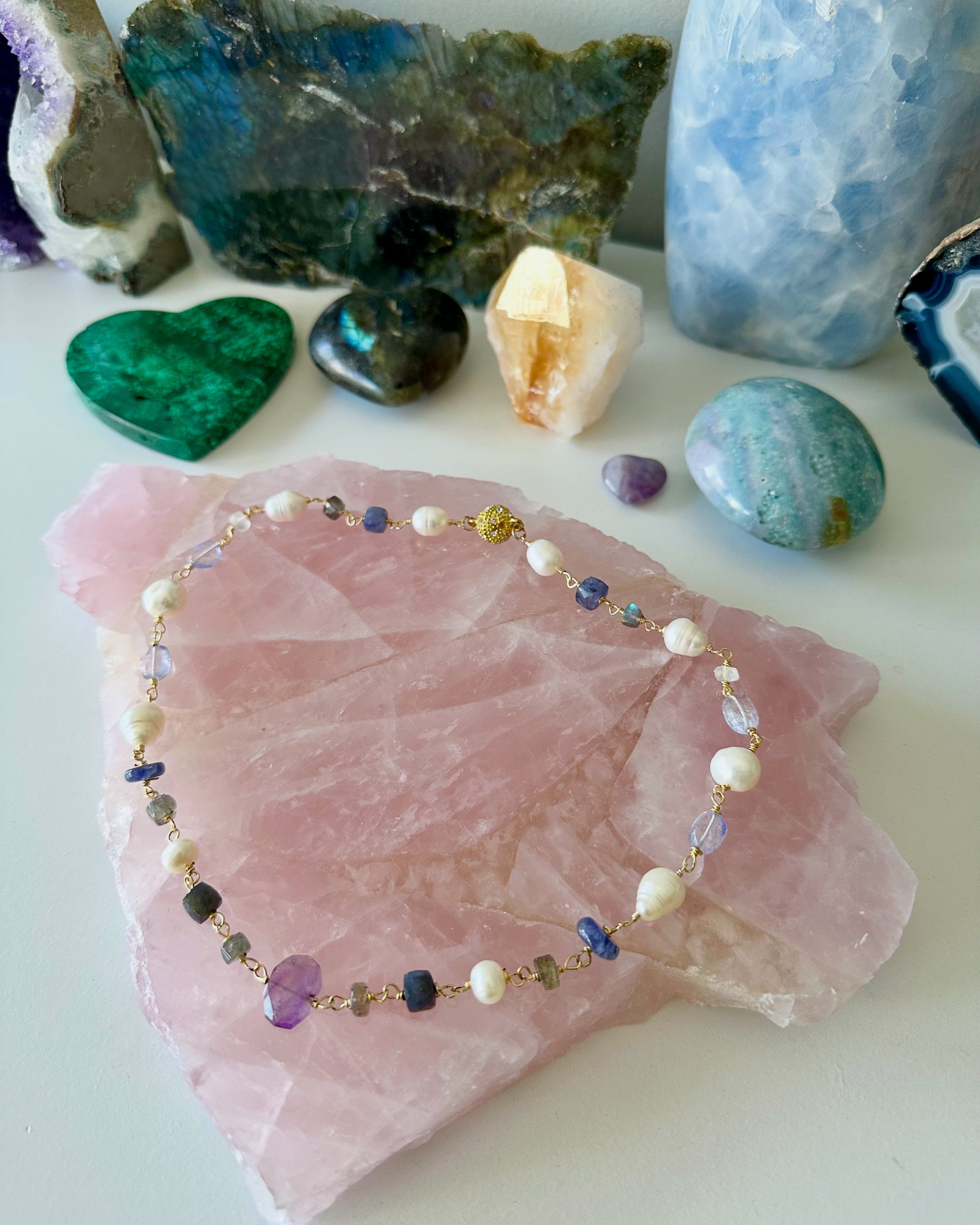 Violette - Amethyst, Labradorite, Iolite, Tanzanite, Moonstone and Freshwater Pearl Gemstone Necklace