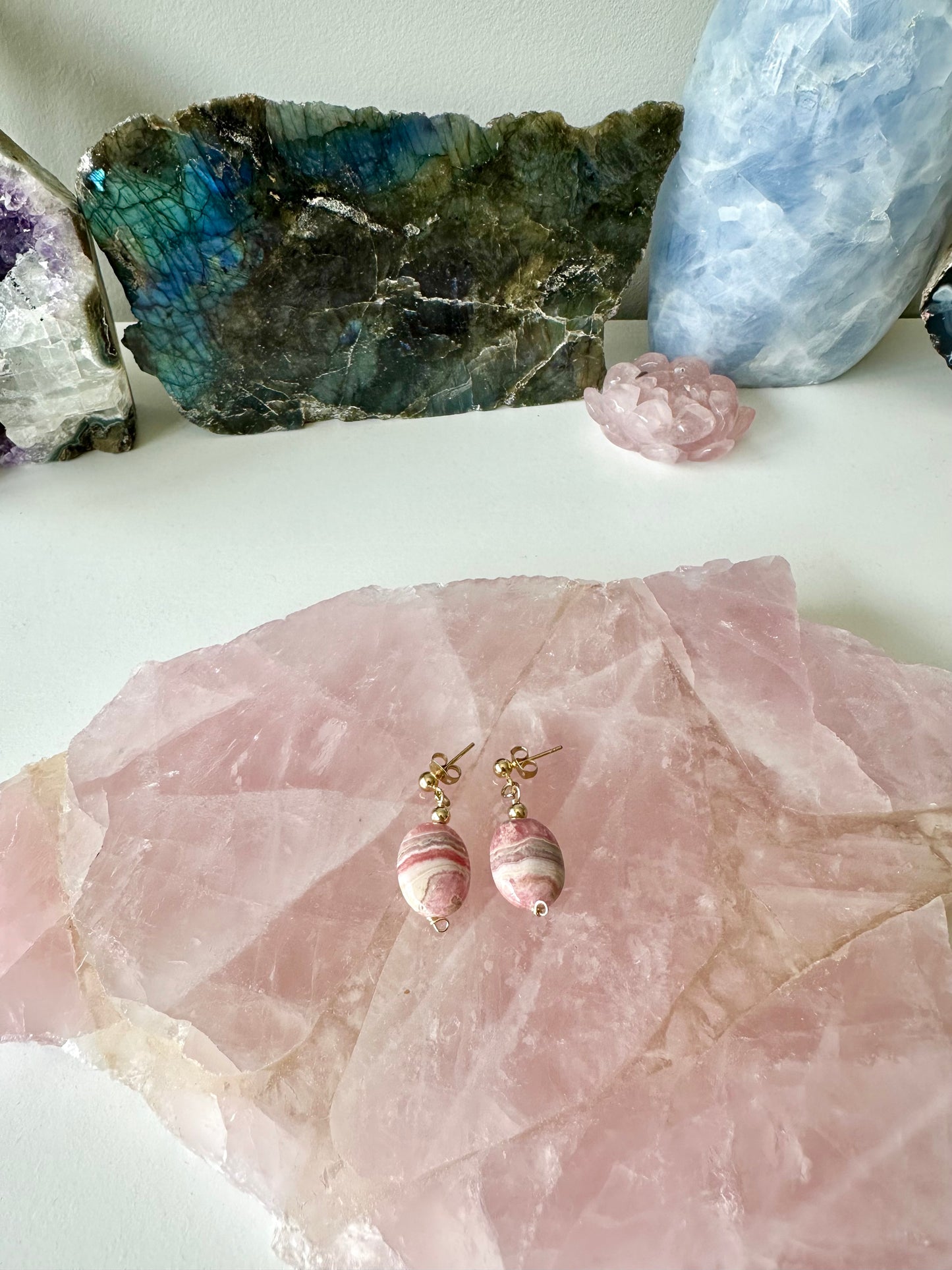 Flamingo - Rhodochrosite Gemstone Earrings