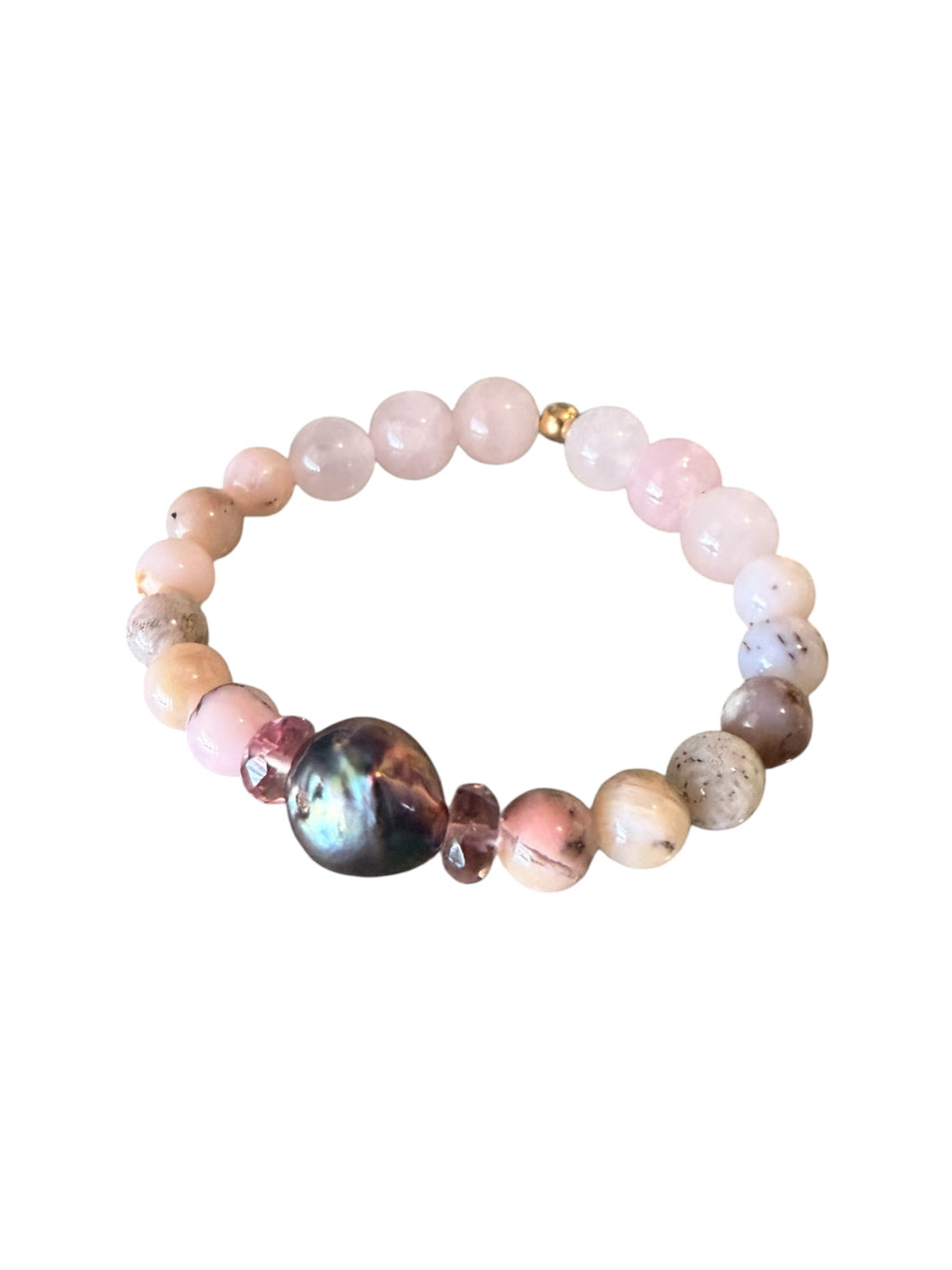 Shell-a-brate — Handcrafted Tahitian Black Pearl, Pink Opal, Rose Quartz & Pink Amethyst Bracelet