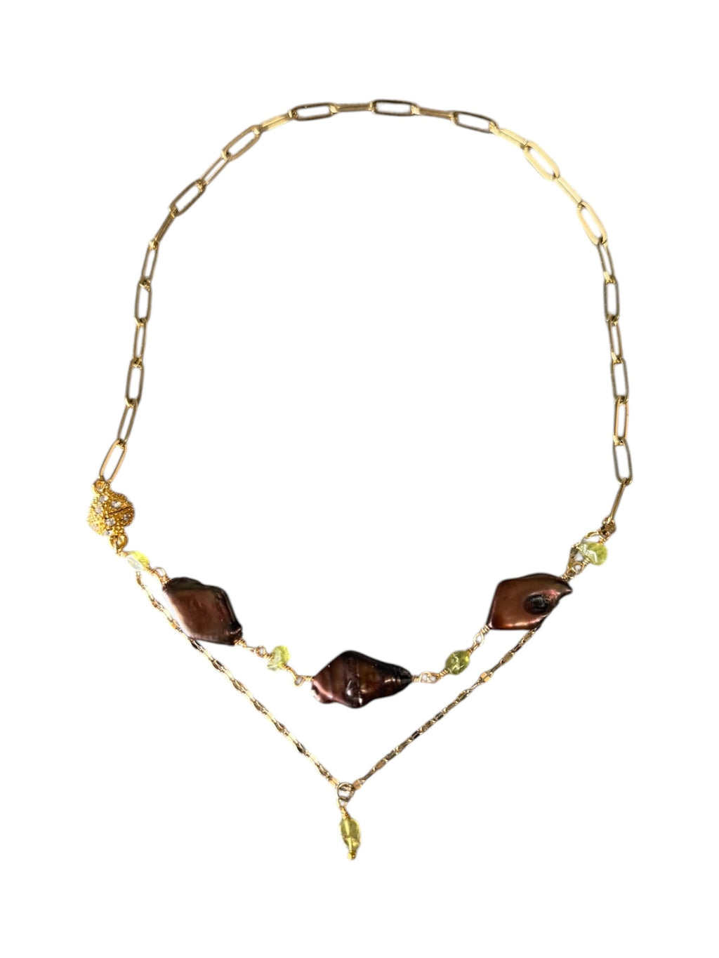 Duality — Handcrafted Double Chain Keishi Pearl & Peridot Necklace
