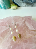 Catalina Gemstone Earrings - Flower Jade and Freshwater Pearl  | Handmade Jewelry