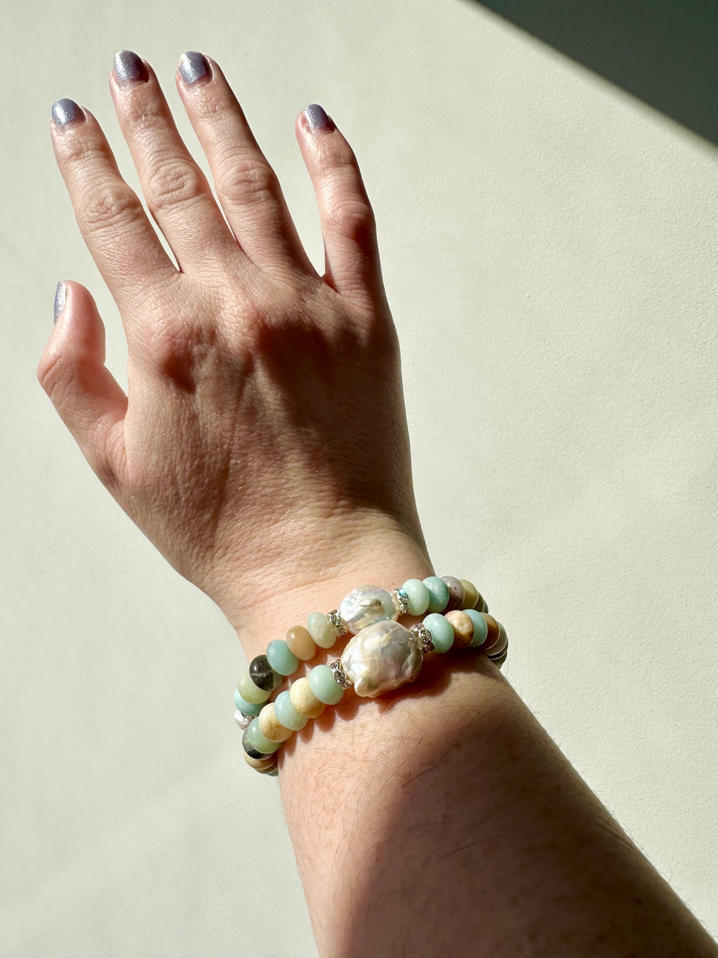 Hayden - Baroque Pearl, Freshwater Pearl and Amazonite Gemstone Bracelets