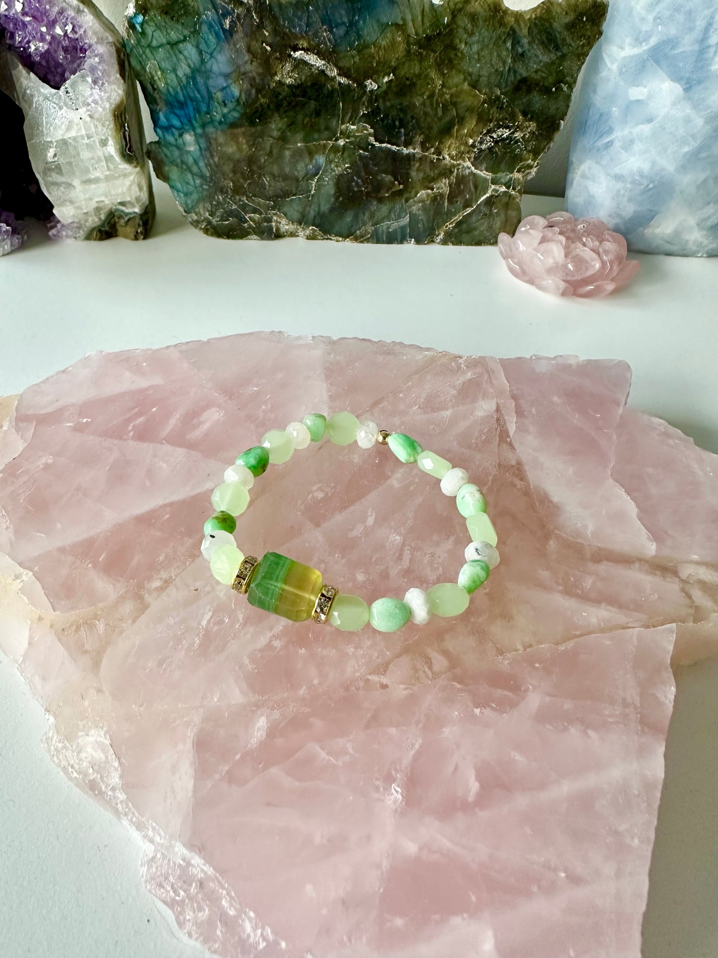 Palm Frond - Fluorite, Jade, Chrysoprase and Moonstone Gemstone Bracelet