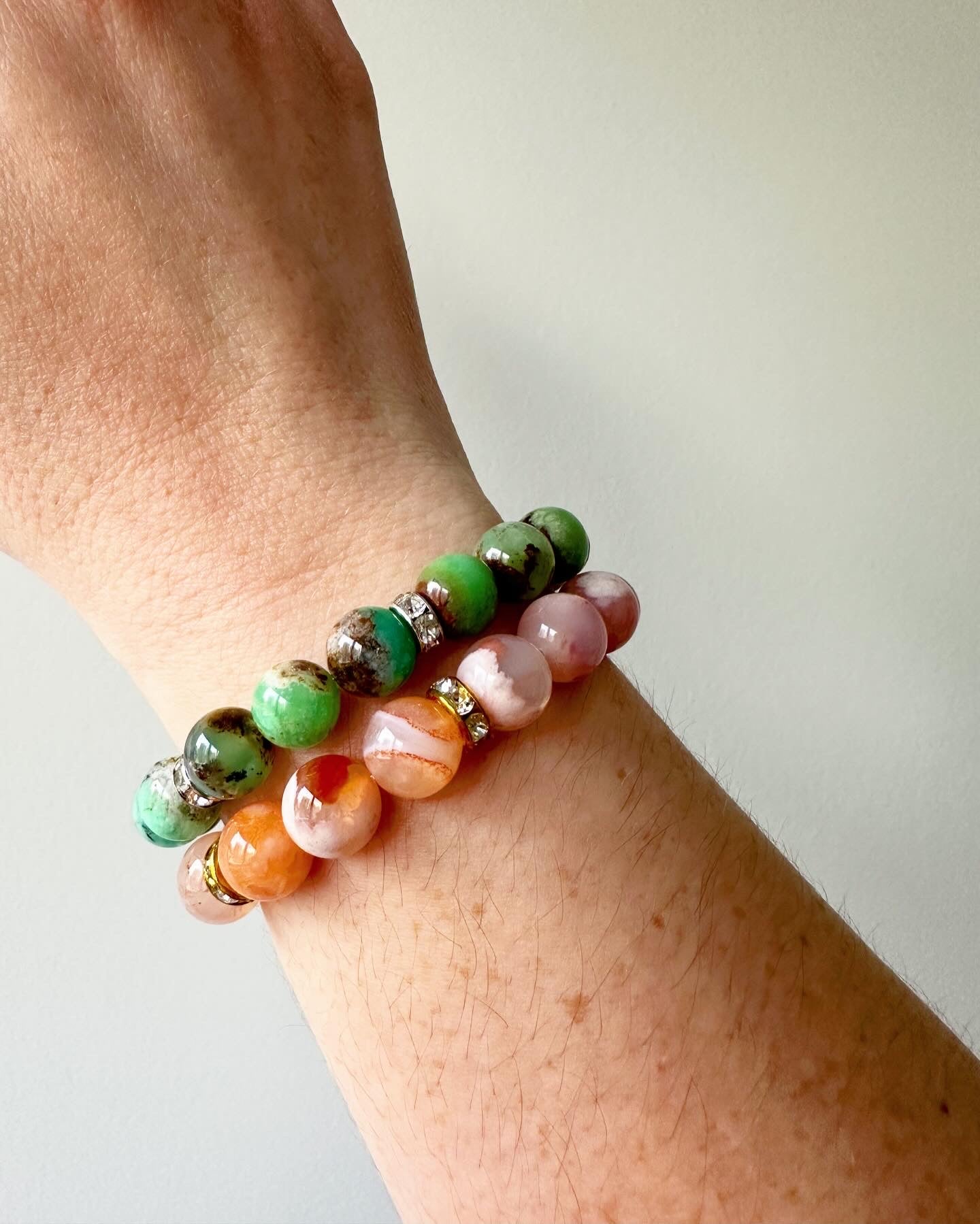 Callie - Chrysoprase and Flower Agate Gemstone Bracelets