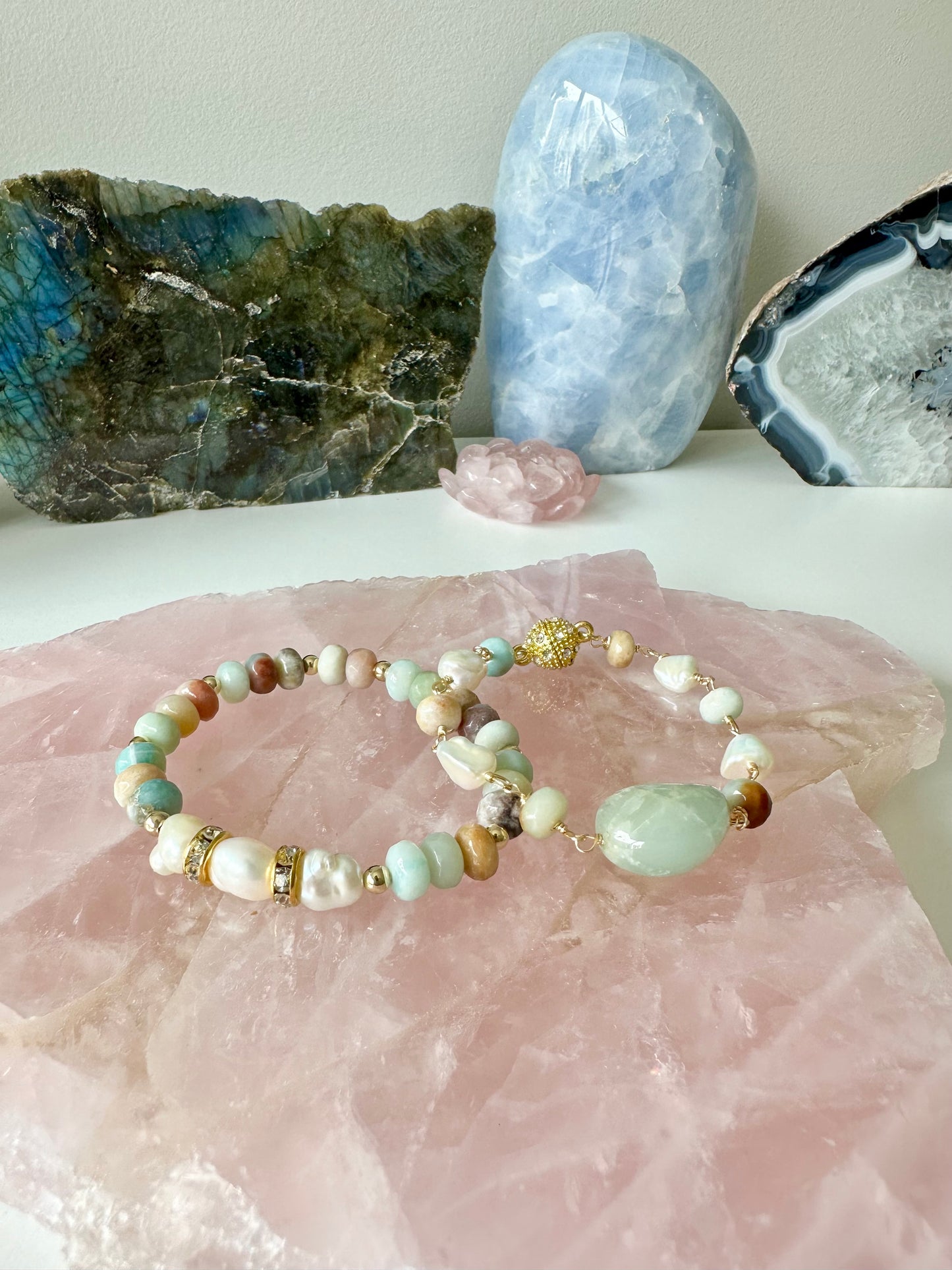 Eau My! - Amazonite and Freshwater Pearl Gemstone Bracelet