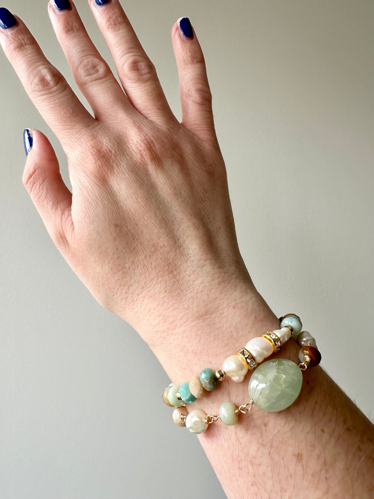 Eau My! - Amazonite and Freshwater Pearl Gemstone Bracelet