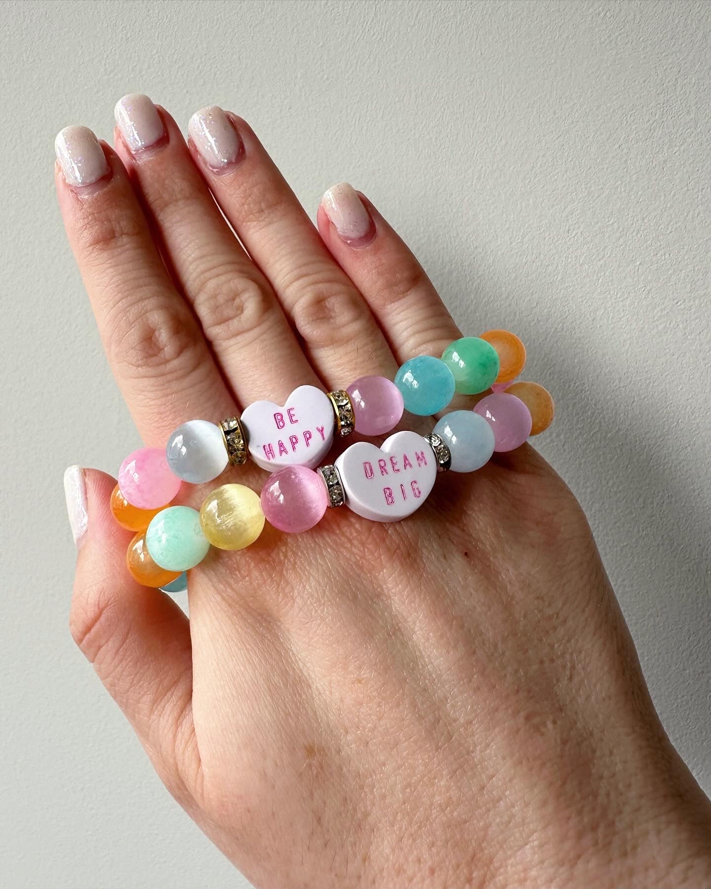 Candy Hearts - Valentine’s Day Candy Hearts and Selenite Gemstone Bracelets