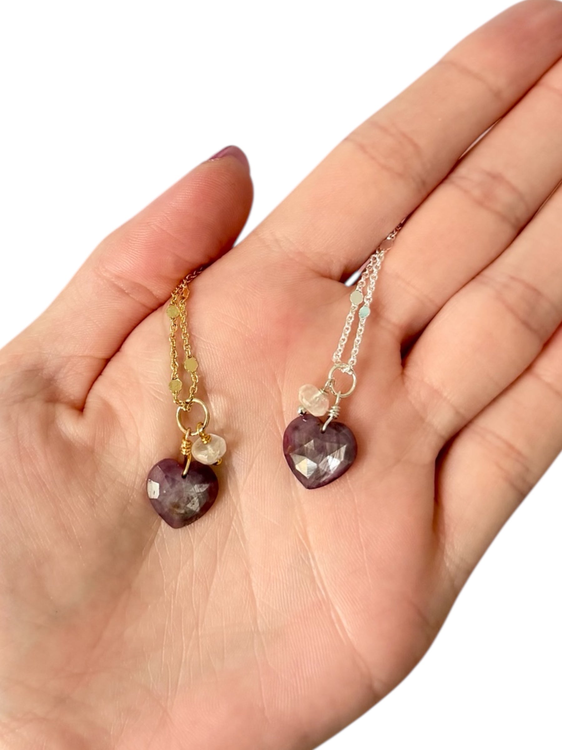 Guided by Love Necklace - Pink Sapphire Heart Pendant with Moonstone Charm | Limited Edition Valentine’s Jewelry | Love and Intuition