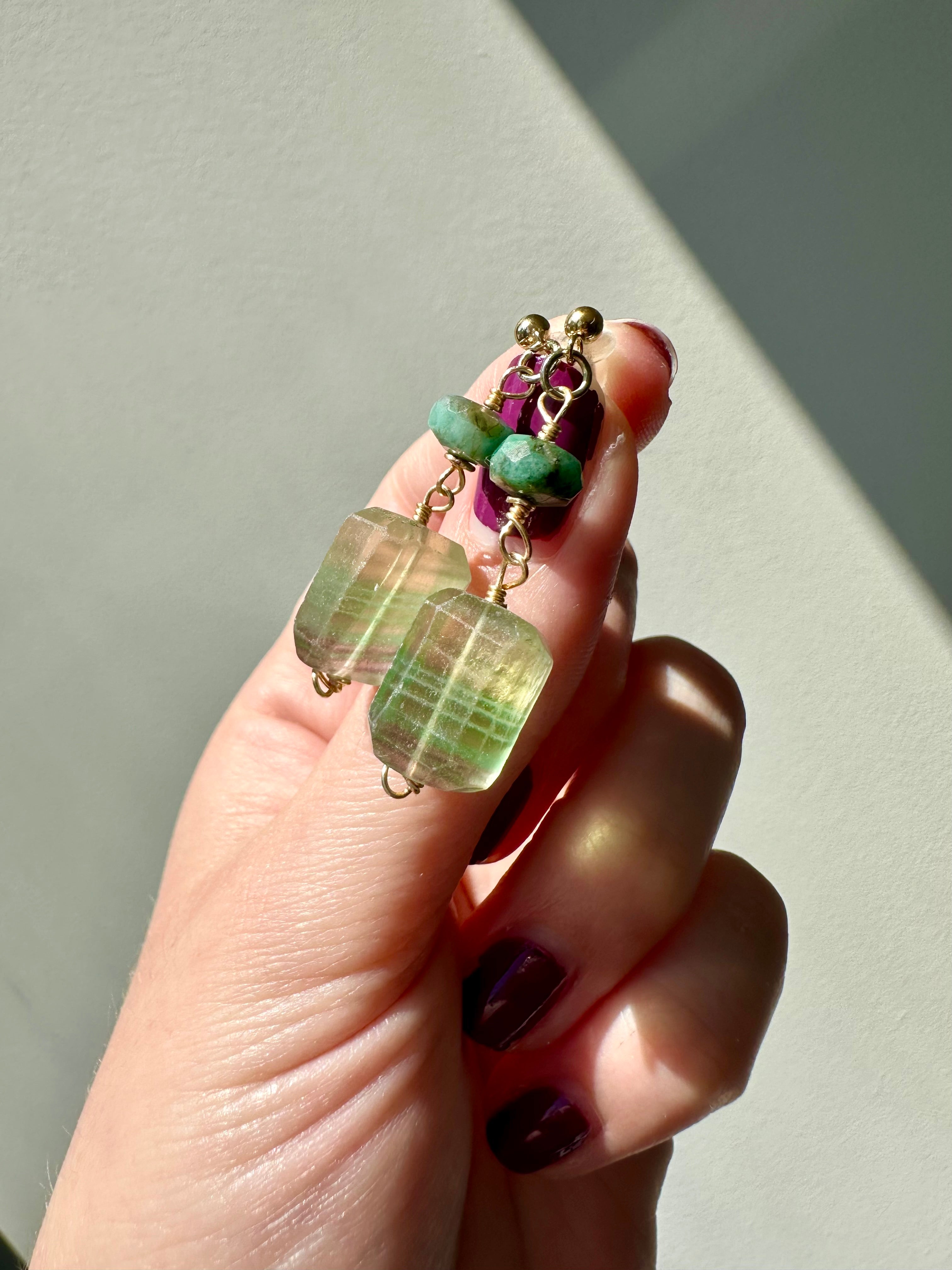 Emma - Fluorite and Emerald Gemstone Earrings