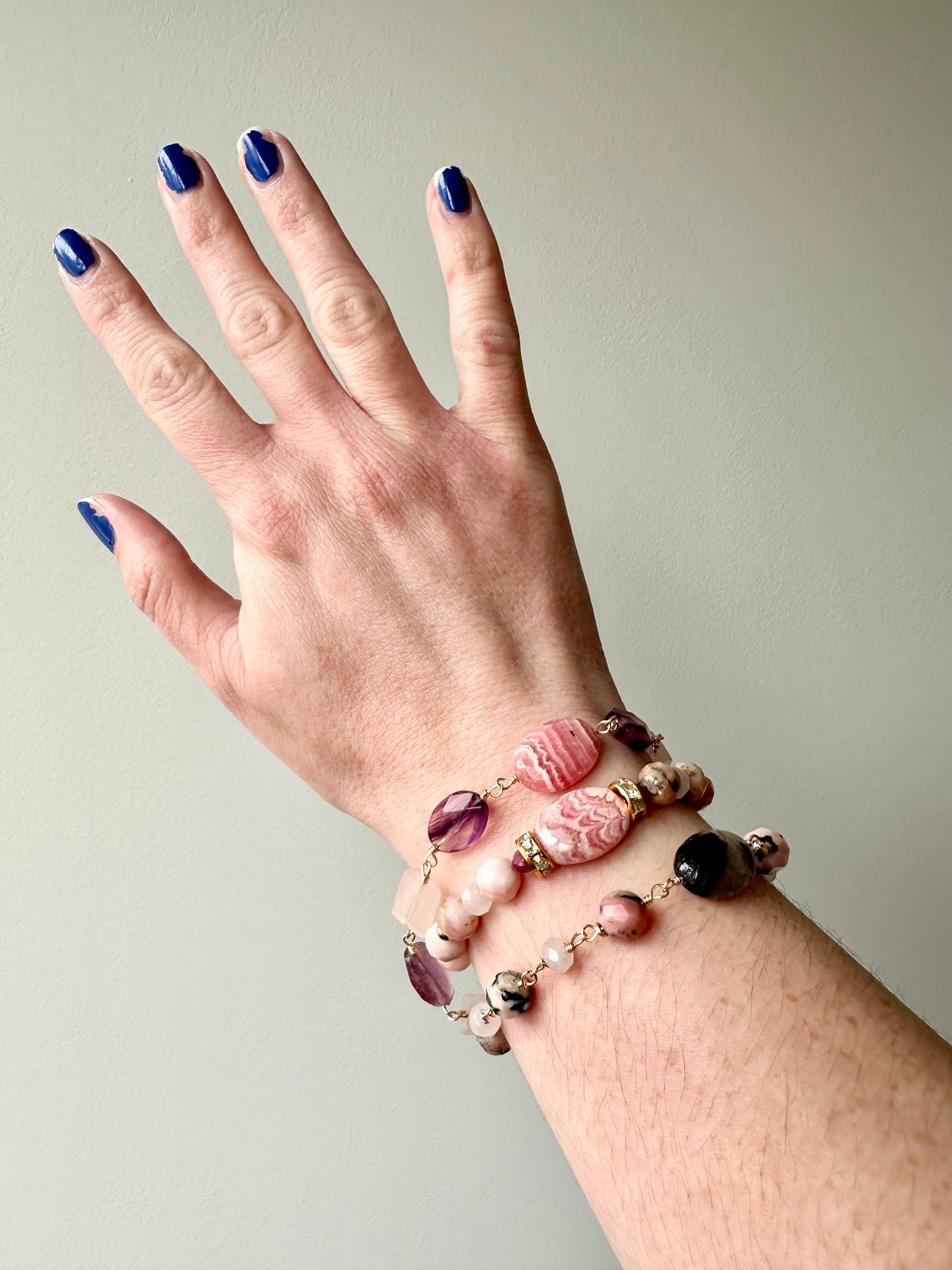 Flamingo - Rhodochrosite, Pink Opal, Ruby and Rose Quartz Gemstone Bracelet