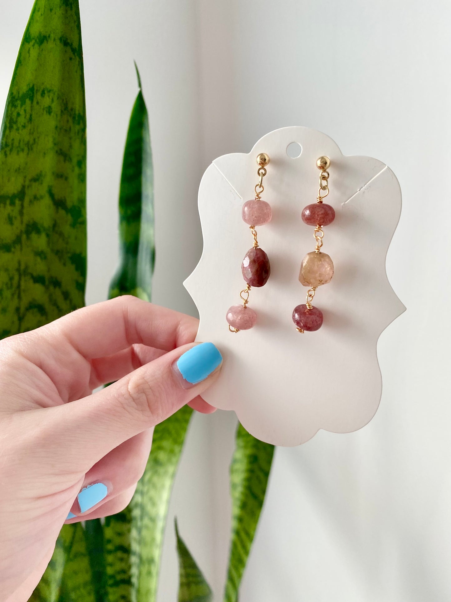 Bellerose - Strawberry Quartz and Pink Tourmaline Gemstone Earrings