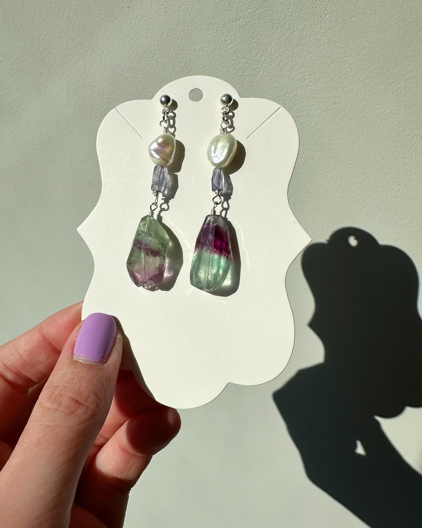 Poppy - Fluorite, Freshwater Pearl and Tanzanite Gemstone Earrings