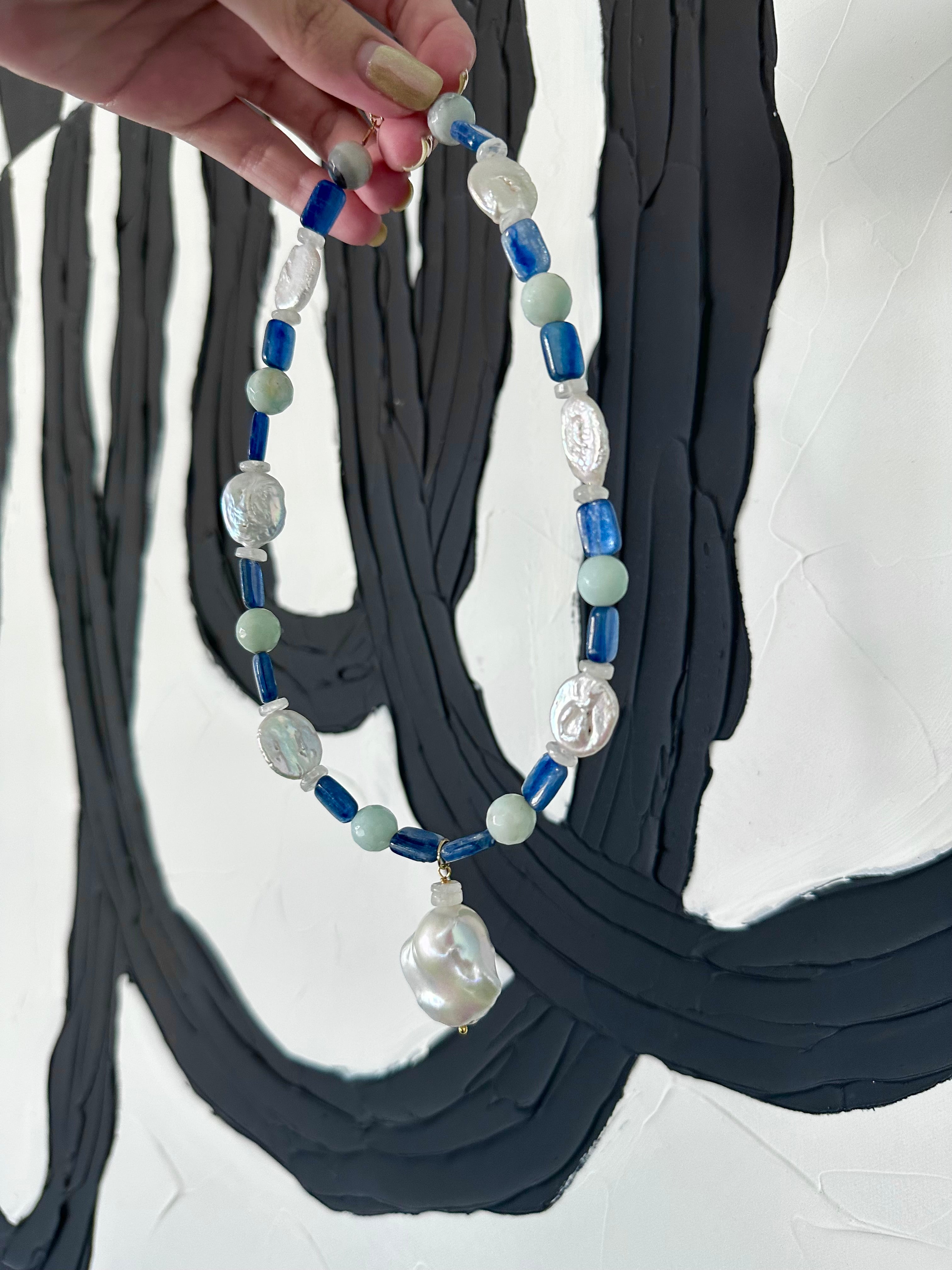 So Nauti - Freshwater Pearl, Kyanite, Moonstone and Amazonite Gemstone Necklace