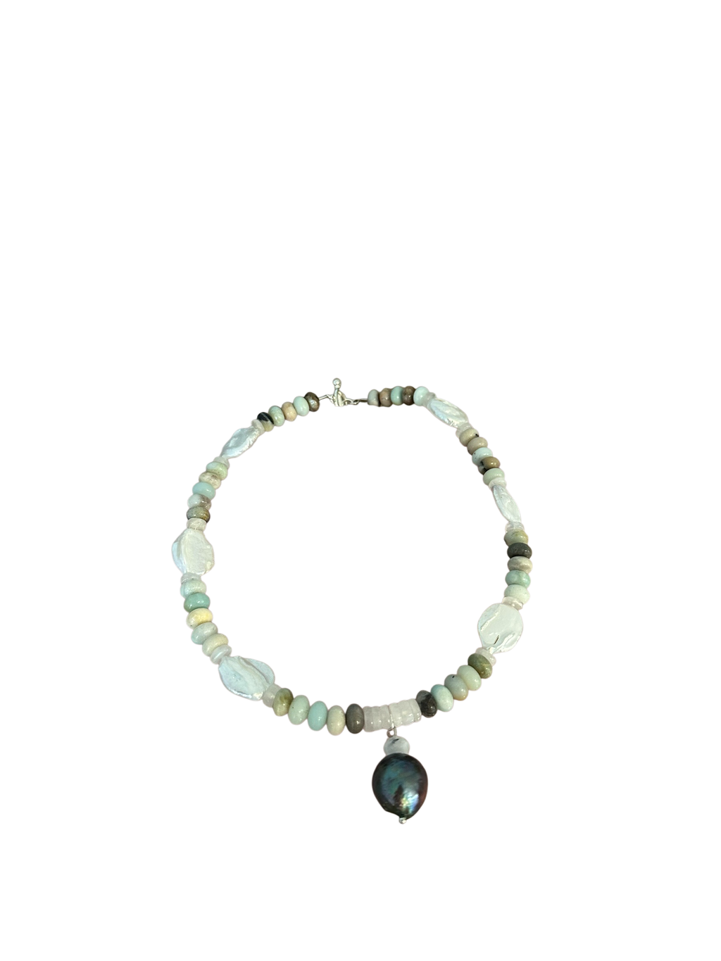 Beach Baby - Freshwater Pearl, Moonstone, Amazonite and Tahitian Black Pearl Gemstone Necklace