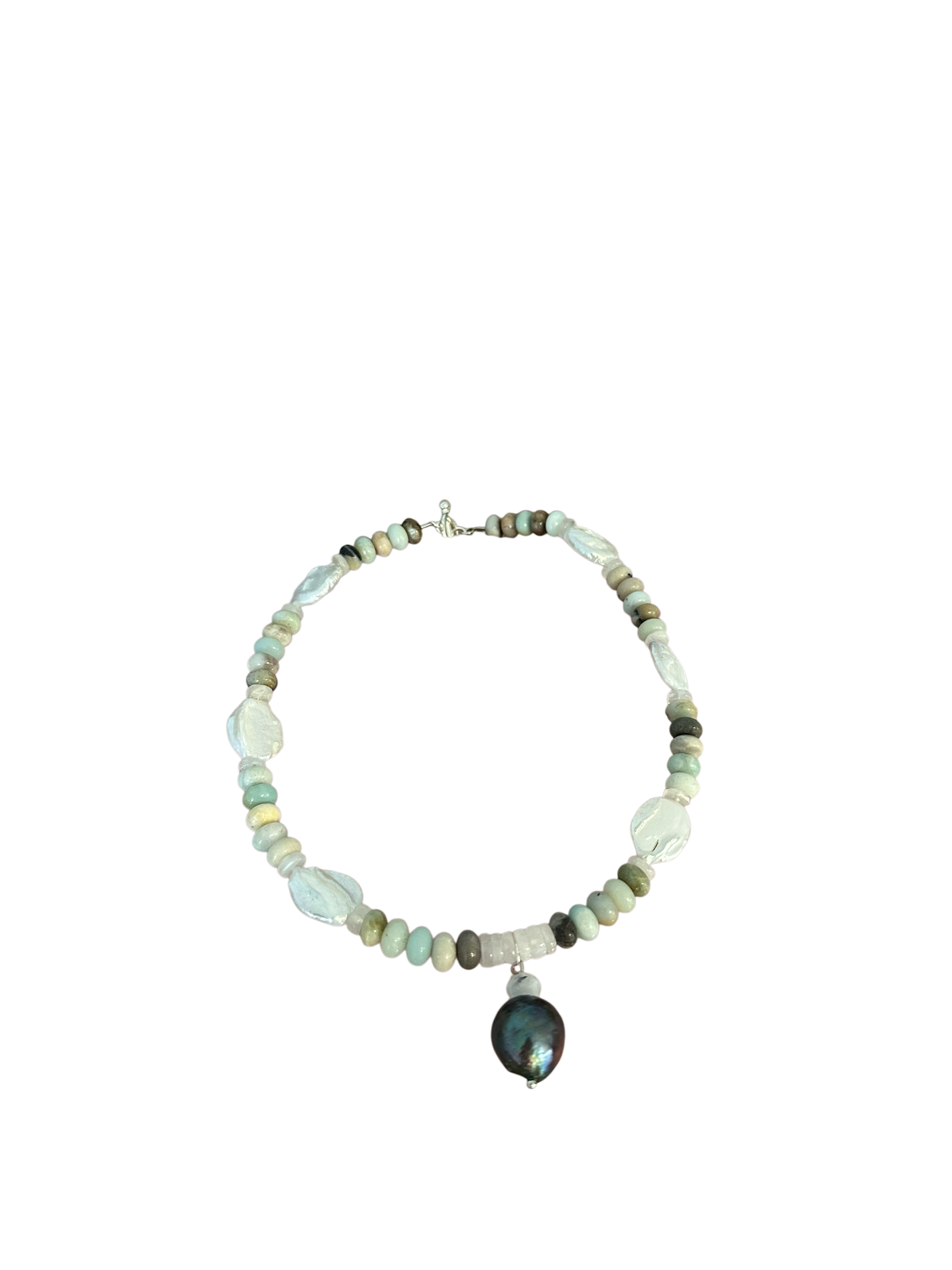 Beach Baby - Freshwater Pearl, Moonstone, Amazonite and Tahitian Black Pearl Gemstone Necklace