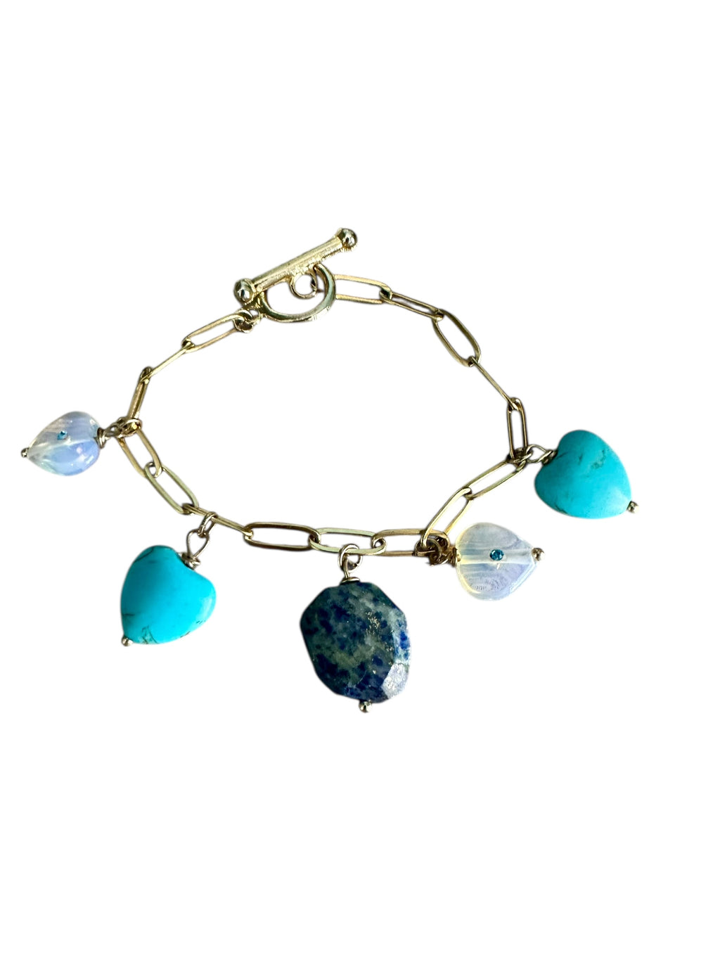 Bleu Gemstone Charm Bracelet - Lapis Lazuli, Turquoise and Opalite | Handmade Jewelry