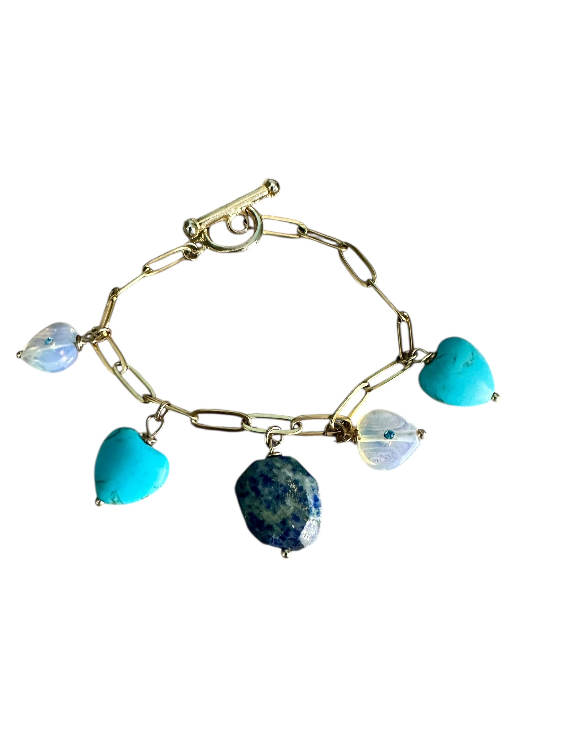 Bleu Gemstone Charm Bracelet - Lapis Lazuli, Turquoise and Opalite | Handmade Jewelry