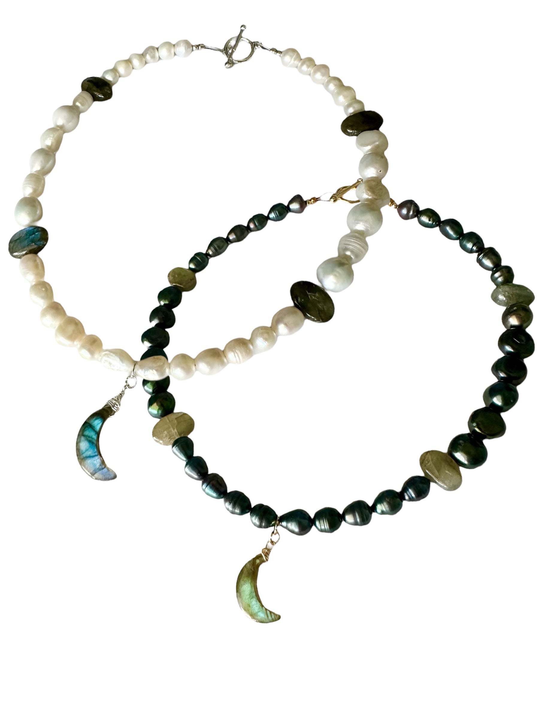Harvest Moon Gemstone Necklaces - Tahitian Black Pearl, Freshwater Pearl and Labradorite | Handmade Jewelry