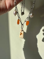 Red Hots Gemstone Necklaces - Mexican Fire Opal, Sunstone, Carnelian and Freshwater Pearl Gemstone Paperclip Chain Necklaces | Passion, Joy, Creativity and Wisdom