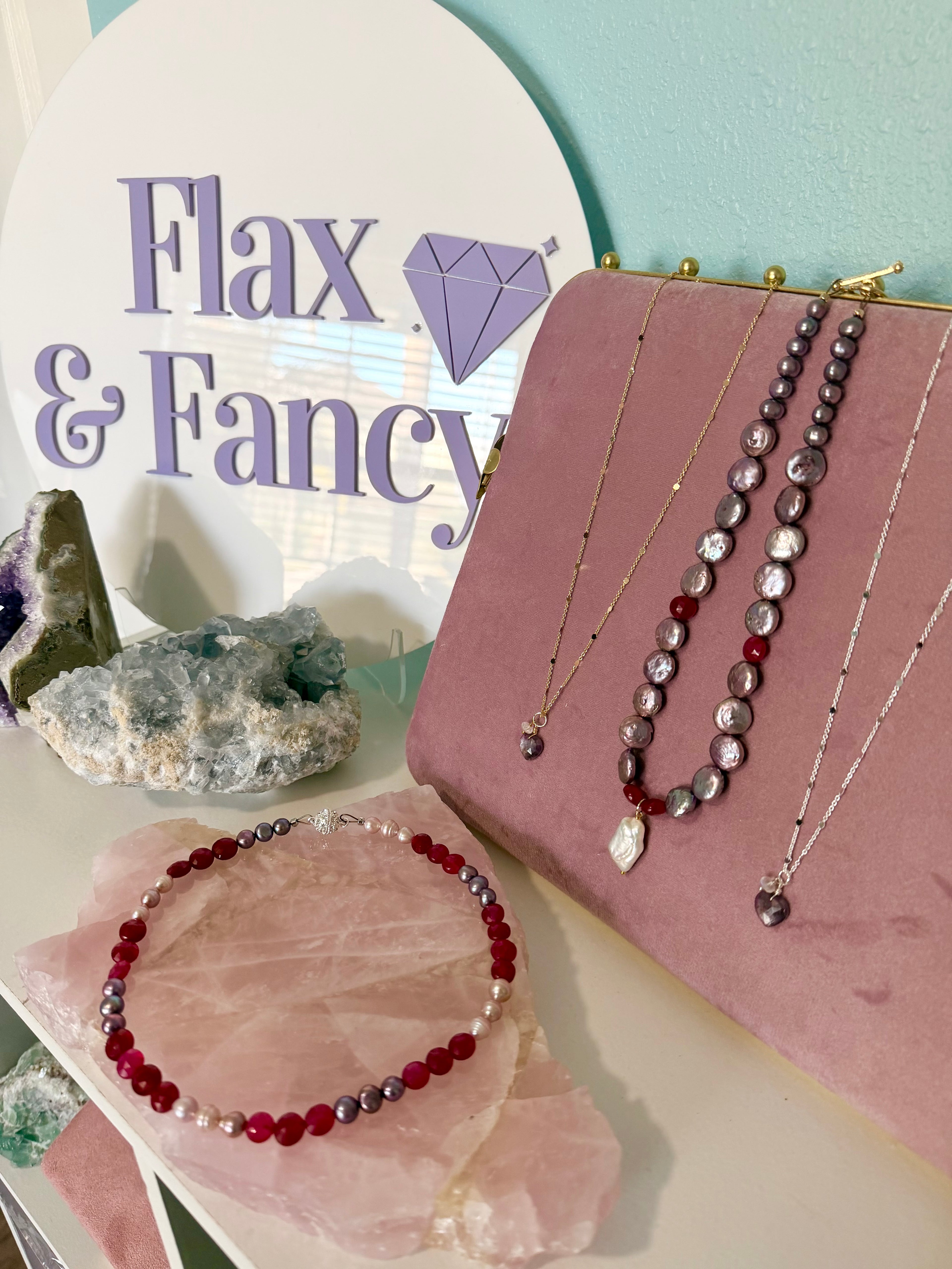 Ever Yours Gemstone Necklace - Ruby, Purple Freshwater + Coin Pearls and Keishi Pearl | Limited Edition Valentine’s Jewelry | Love, Authenticity and Wisdom