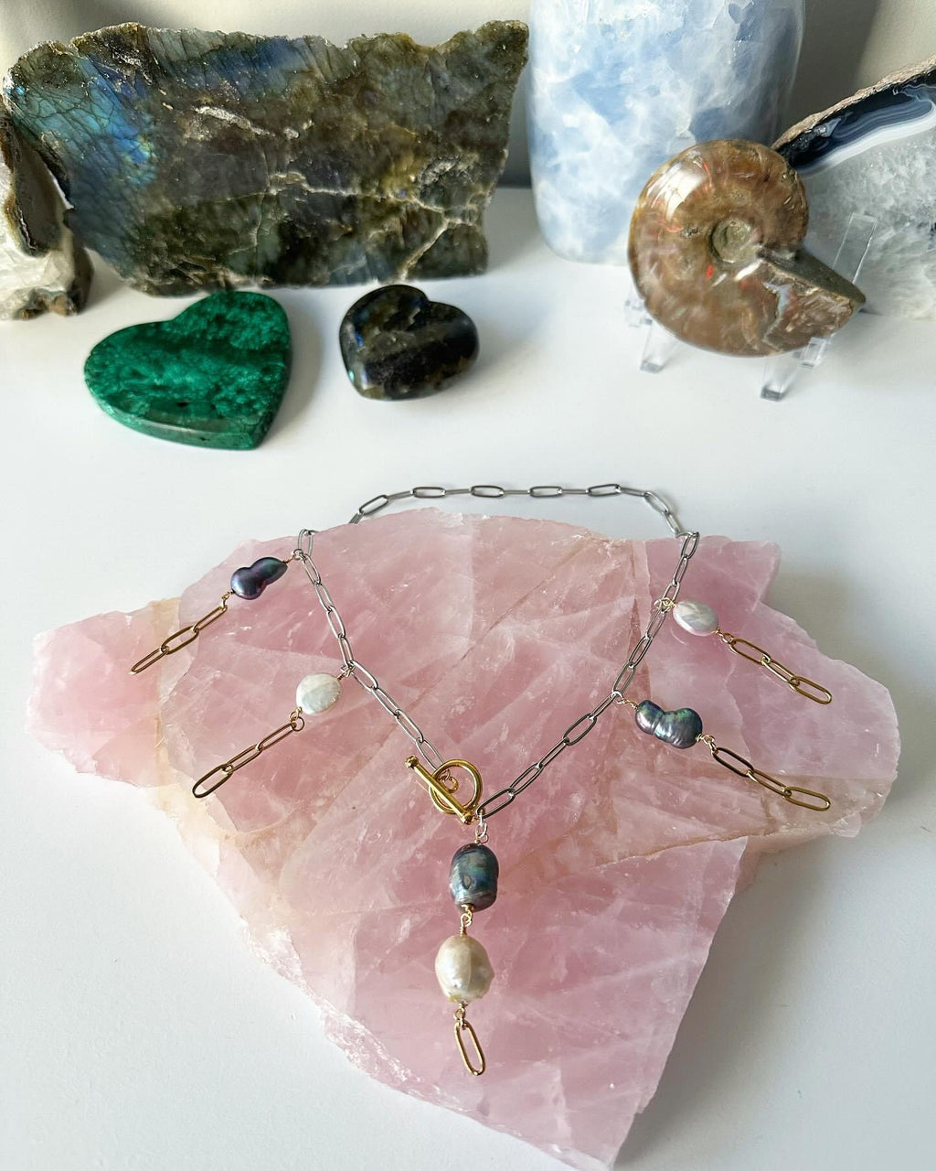 Joan Gemstone Necklace - Mixed Metal, Tahitian Black Pearl and Freshwater Pearl | Trust and Wisdom