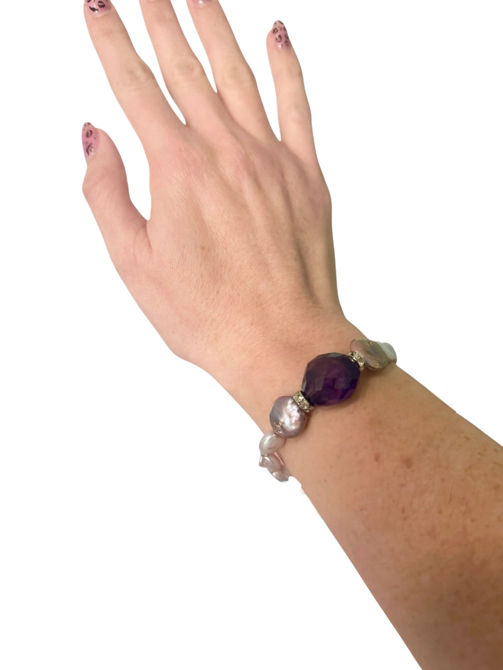 Violet Reign — Handcrafted Amethyst, Pavé Diamond Beads & Purple Pearl Bracelet