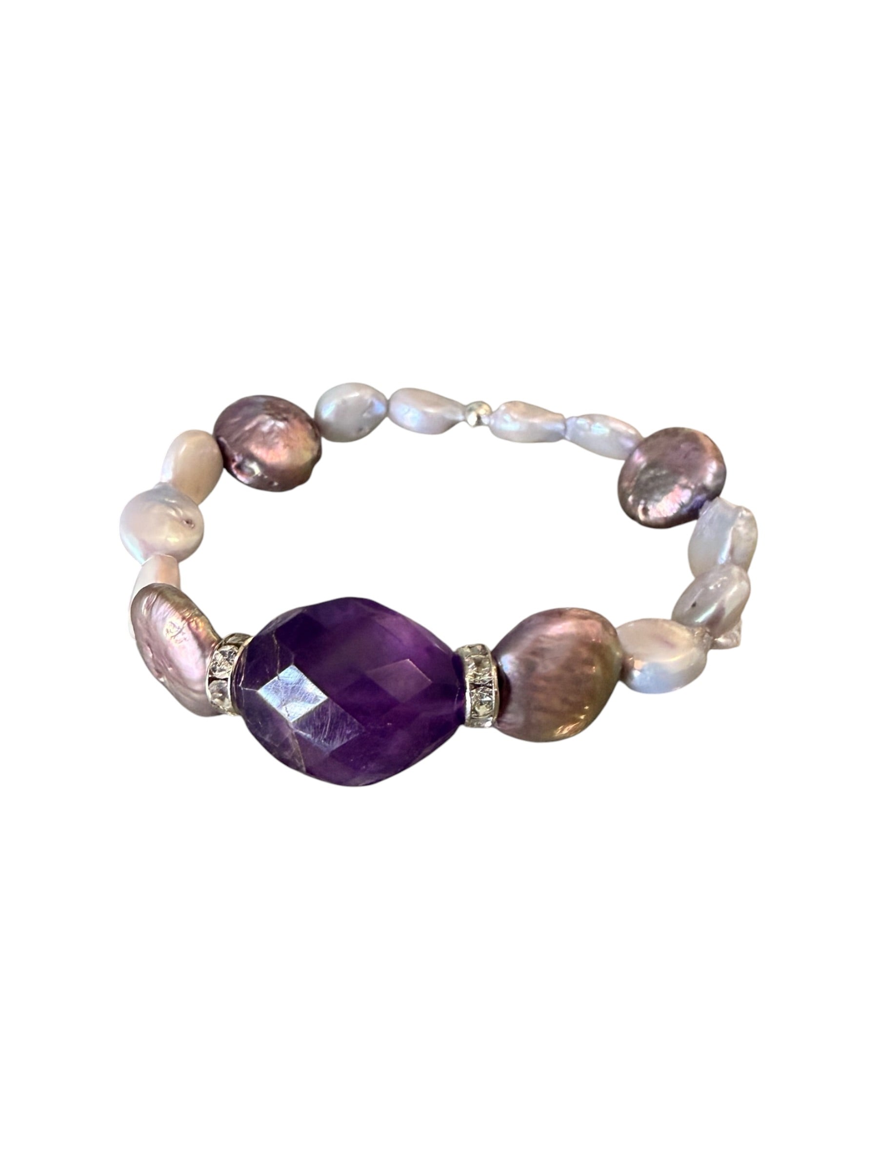 Violet Reign — Handcrafted Amethyst, Pavé Diamond Beads & Purple Pearl Bracelet