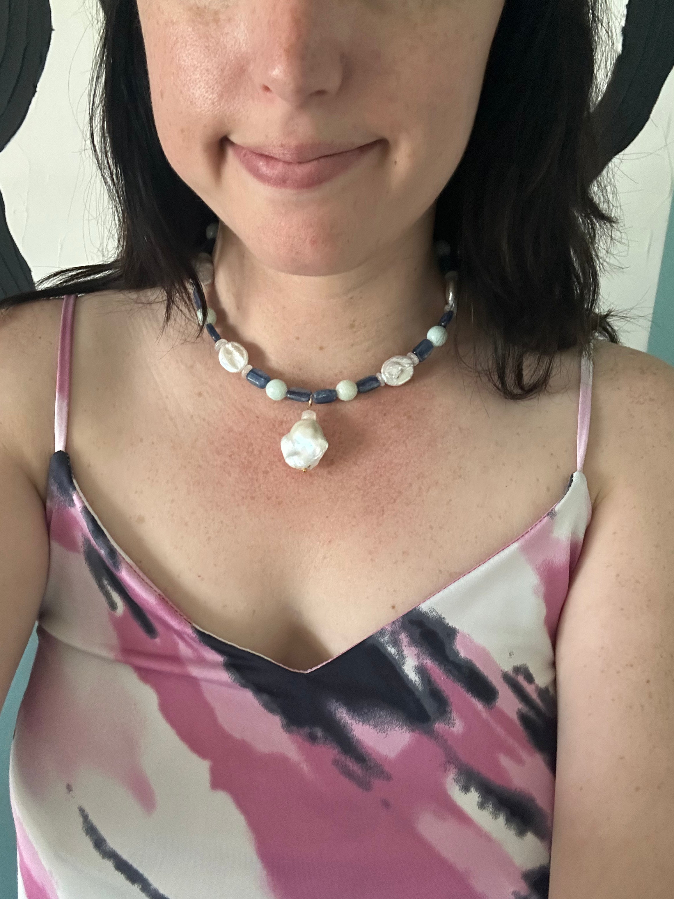 So Nauti - Freshwater Pearl, Kyanite, Moonstone and Amazonite Gemstone Necklace