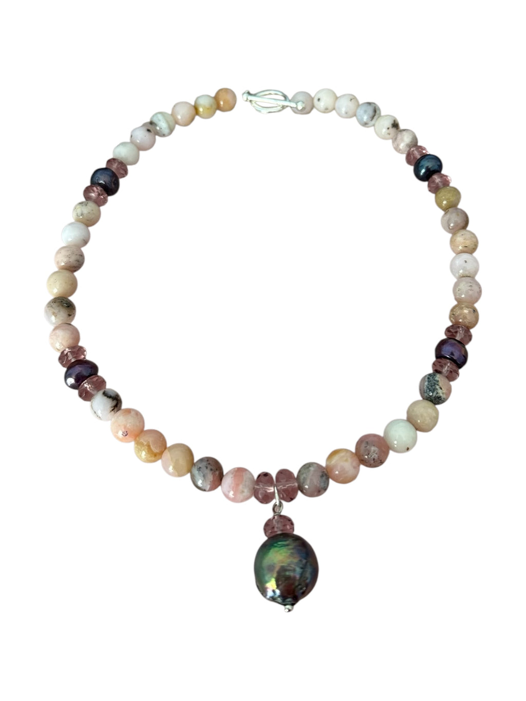Shell-a-brate Gemstone Necklace - Tahitian Black Pearl, Pink Opal and Pink Amethyst | Handmade Jewelry