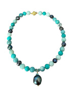 Sea Breeze Gemstone Necklace - Tahitian Black Pearl, Apatite and Amazonite | Trust, Inspiration and Clarity