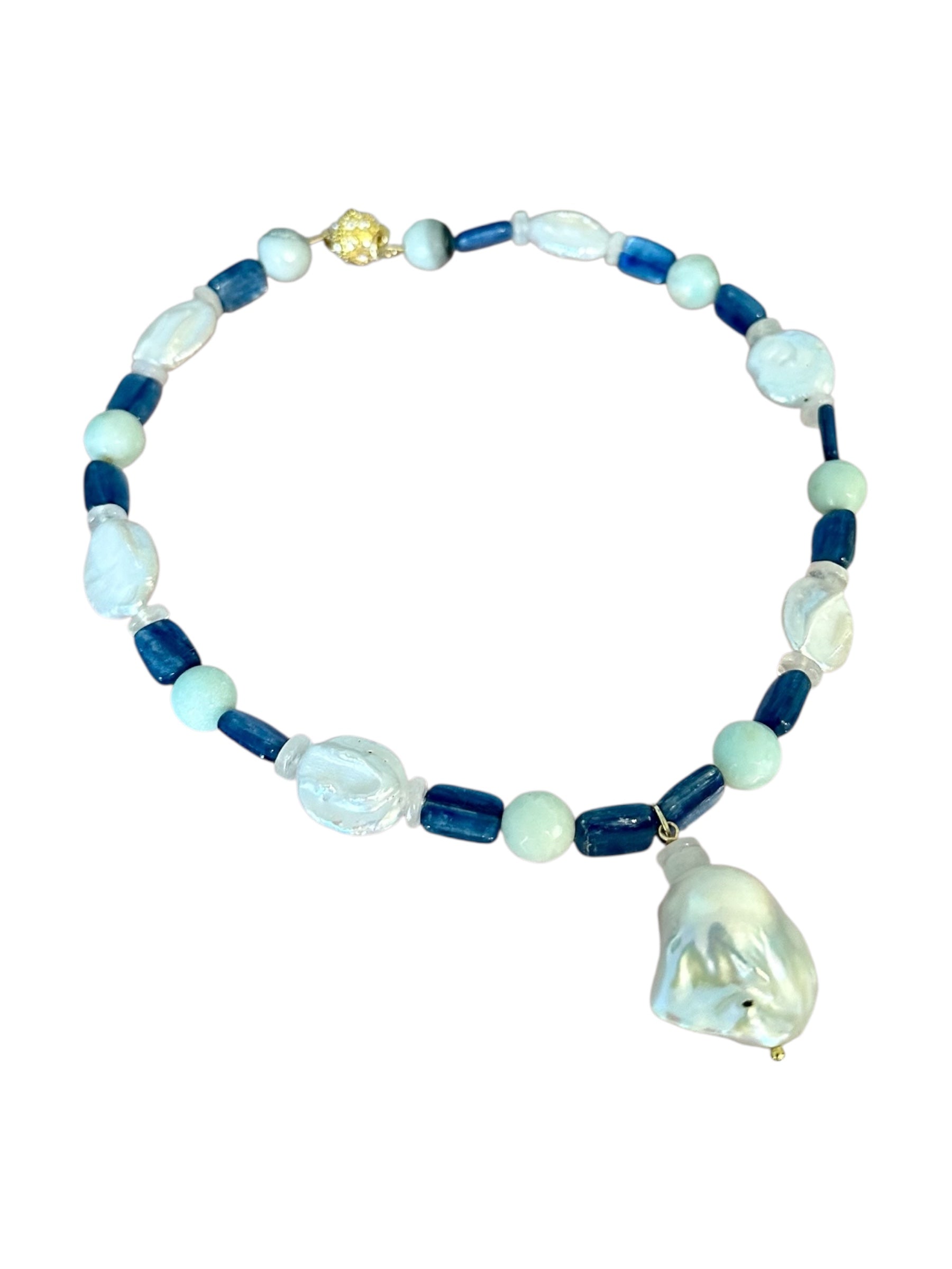 So Nauti - Freshwater Pearl, Kyanite, Moonstone and Amazonite Gemstone Necklace