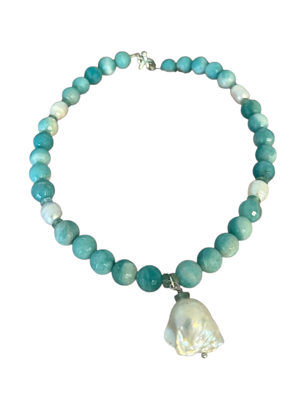 Salty Chic Gemstone Necklace - Freshwater Pearl, Apatite and Amazonite | Handmade Jewelry