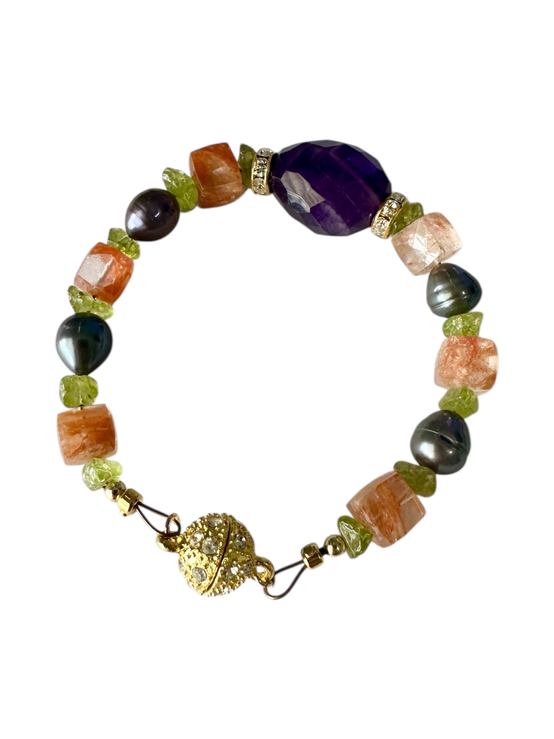 Golden Glimmer Collection Gemstone Bracelets - Labradorite, Moonstone, Pearls, Amethyst, Sunstone, Peridot | Handmade Jewelry