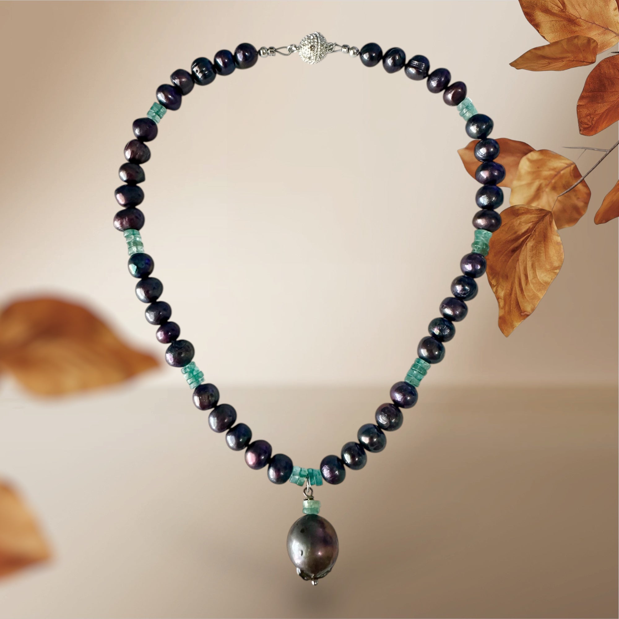 Bewitched Gemstone Necklace - Tahitian Black Pearl and Apatite | Handmade Jewelry