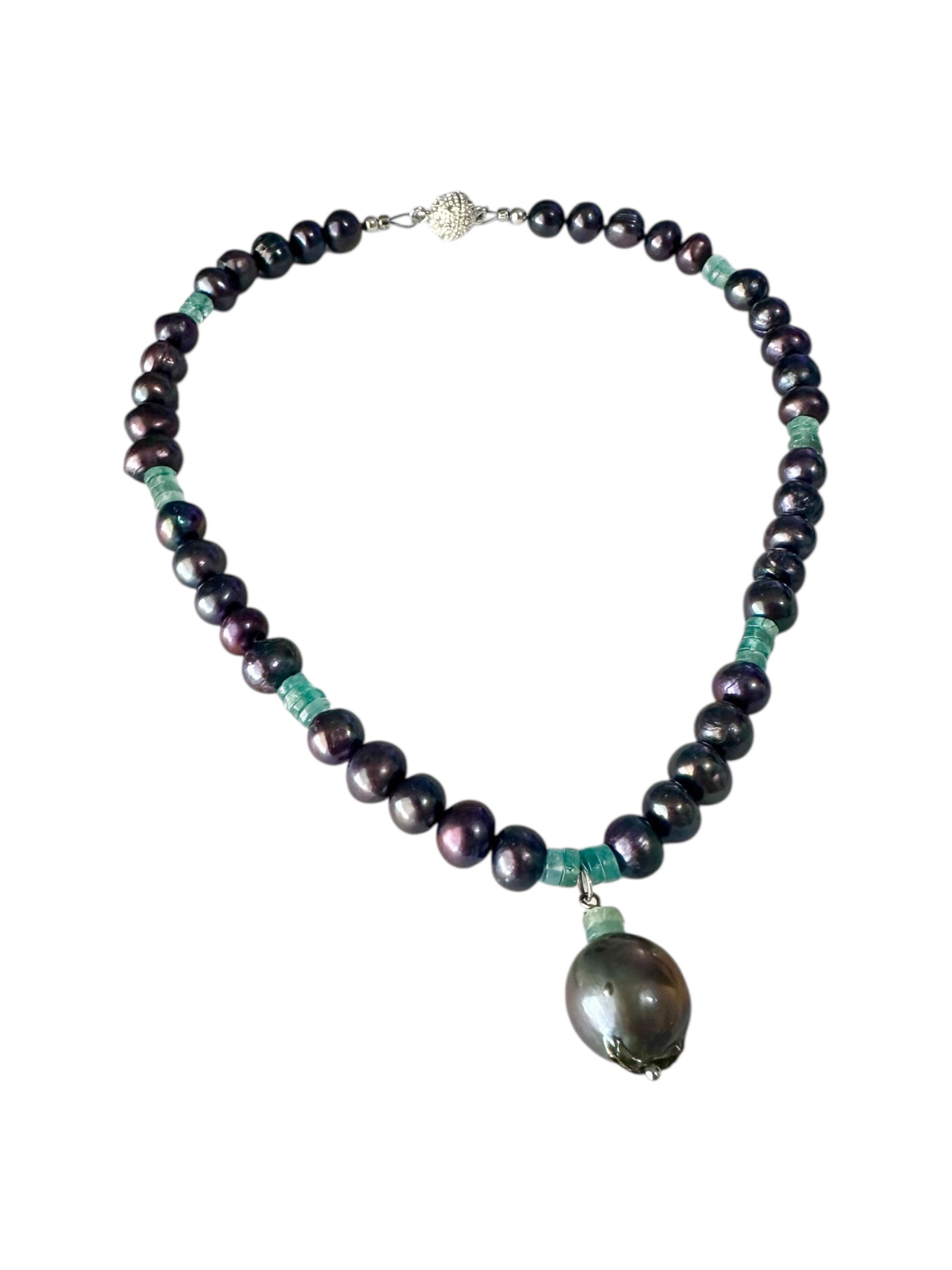 Bewitched Gemstone Necklace - Tahitian Black Pearl and Apatite | Handmade Jewelry