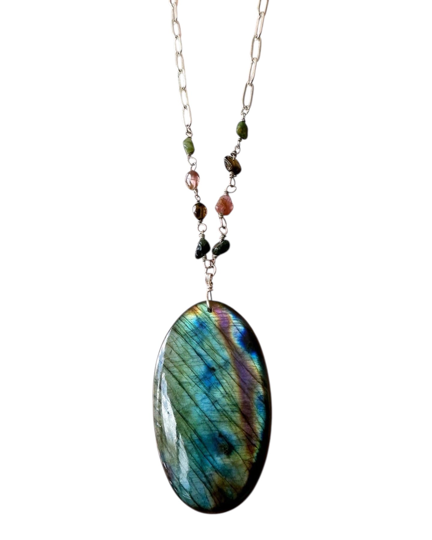Sky - Statement Labradorite and Tourmaline Gemstone Necklace