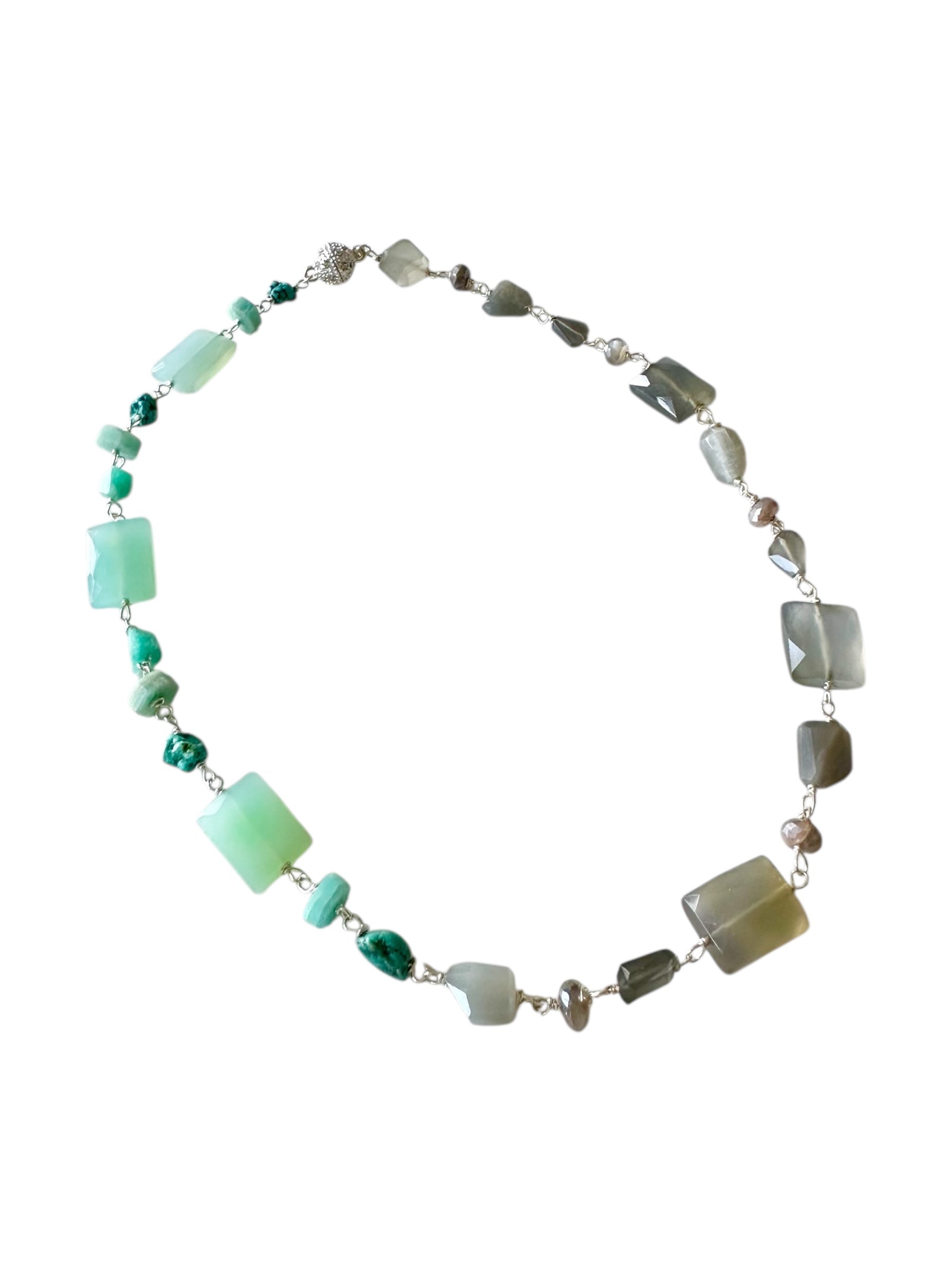 Storm - Ombre Teal and Gray Chalcedony Gemstone Necklace