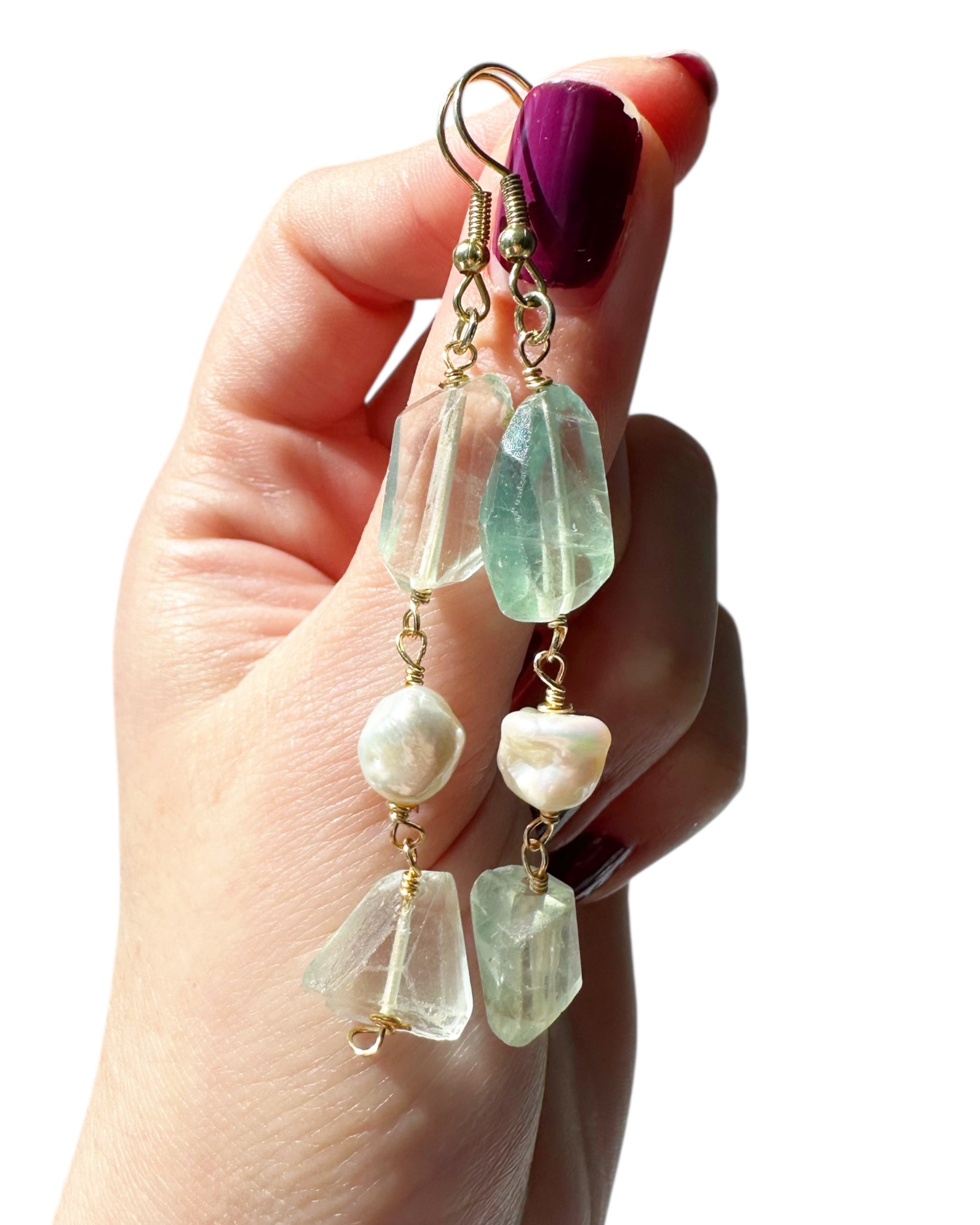 Livia - Fluorite and Freshwater Pearl Gemstone Earrings