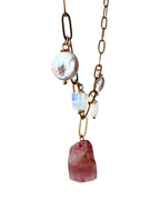 Pink Starburst — Handcrafted Pink Tourmaline, Moonstone & Pearl Necklace